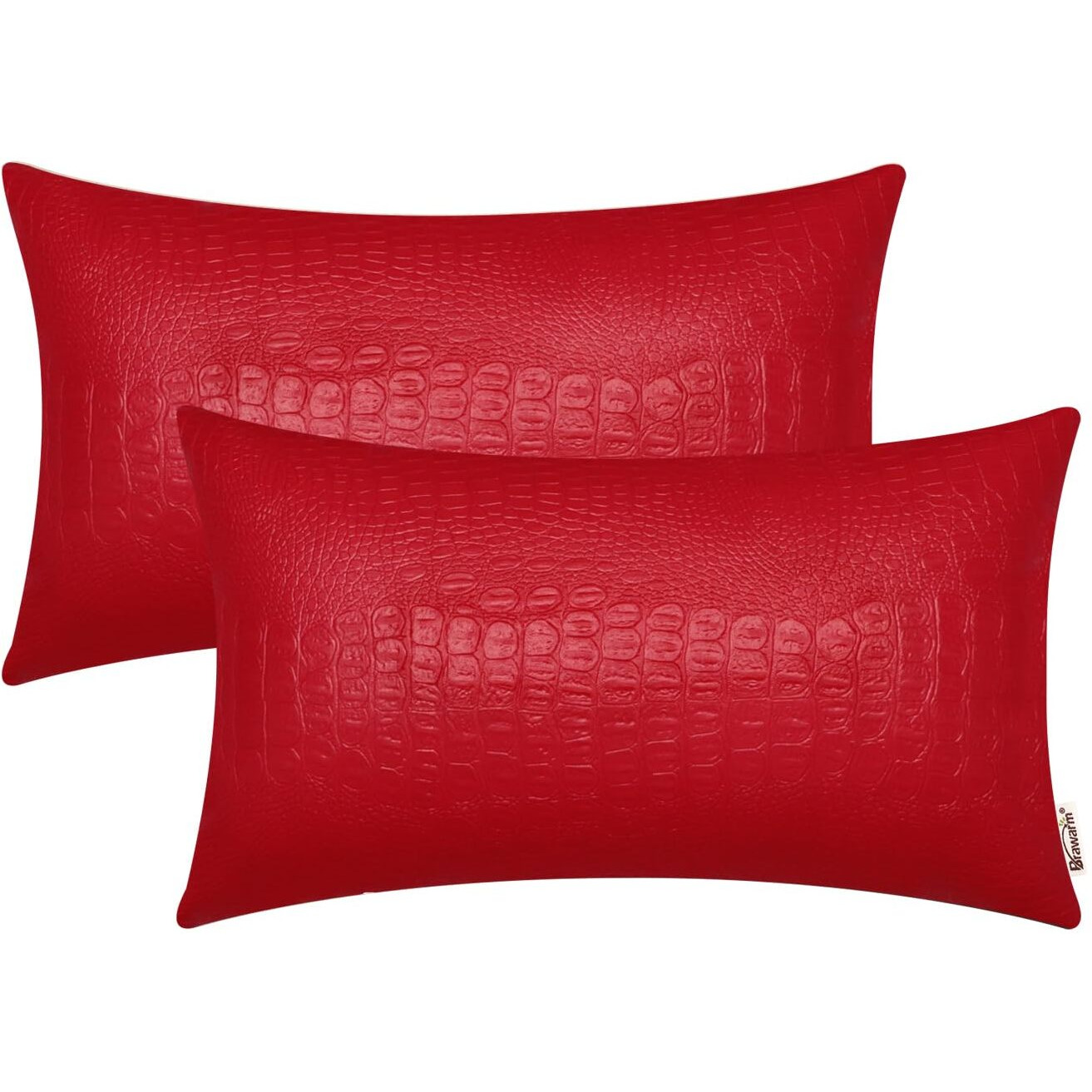 Brawarm Faux Leather Pillow Covers 12 X 20 Inches  Christmas Red Leather Pillow Covers Pack Of 2  Crocodile Leather Decorative Lumbar Throw Pillows For Living Room Couch Bed Sofa Home