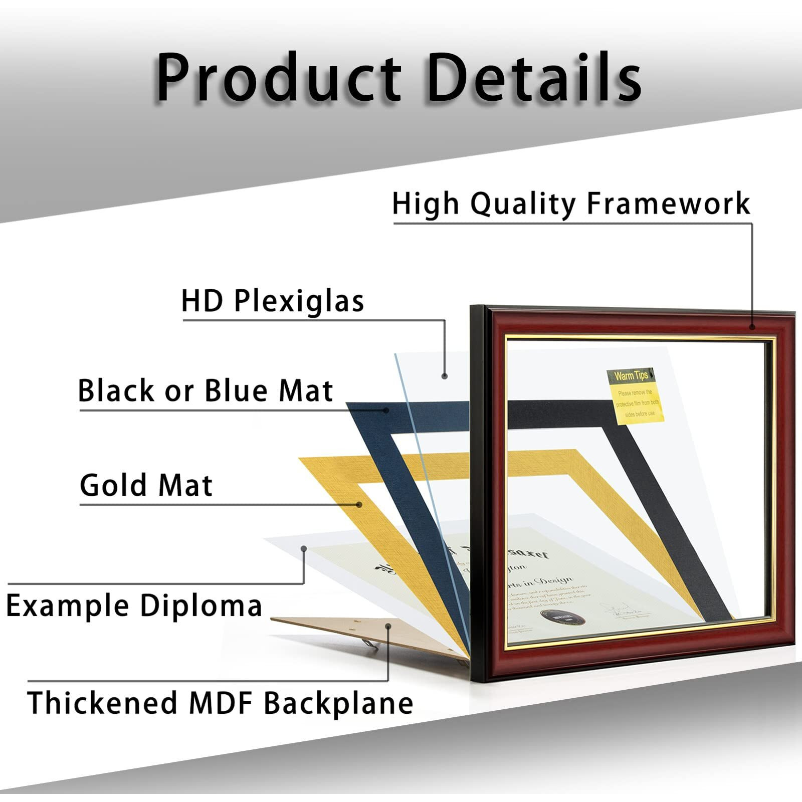 Minesaxel Double Diploma Frames 14X20 Fits Two 8.5X11 Inch Certificates  Documents And College Degree  Cherry Red Frame With Golden Trim For 8 1/2 X 11 With Blue Gold Double Mat  Wall Mounting