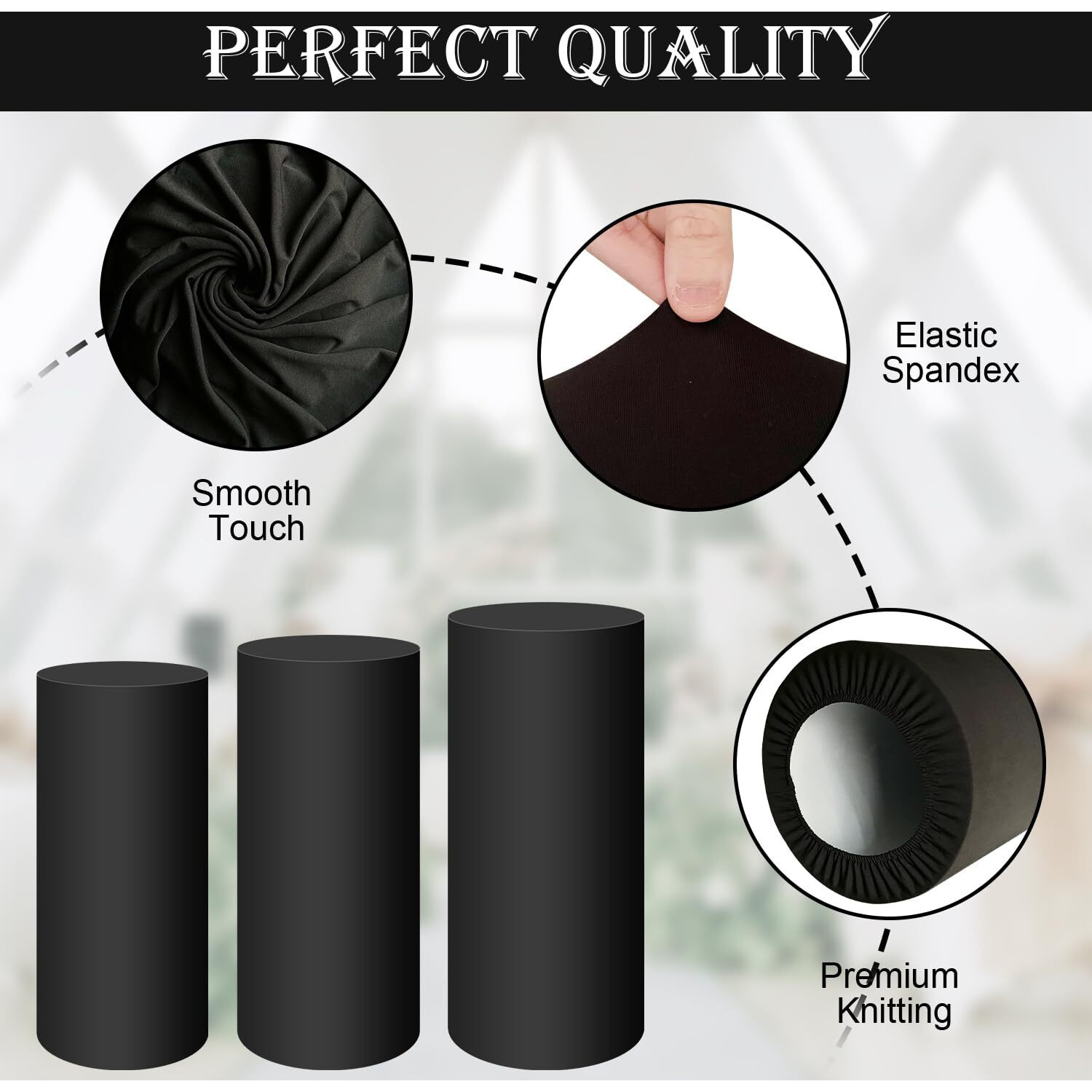 Saitimade Set Of 3 - Black Cylinder Pedestal Stand Covers  Flexible Cylinder Stand Covers For Party  Wedding Or Birthday Event Decor - Only Contains Cylinder Covers