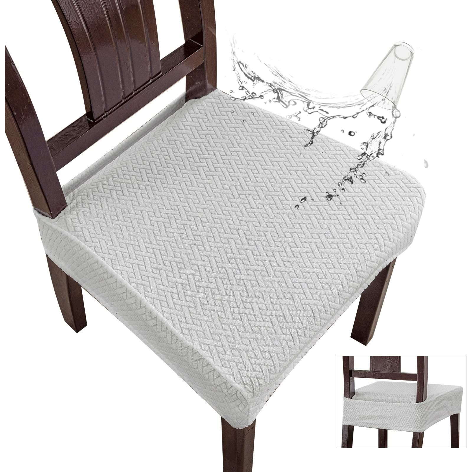 Genina Waterproof Seat Covers For Dining Room Chair Covers Waterproof Dining Chair Covers (2 Pcs-Rear-Covered  White)