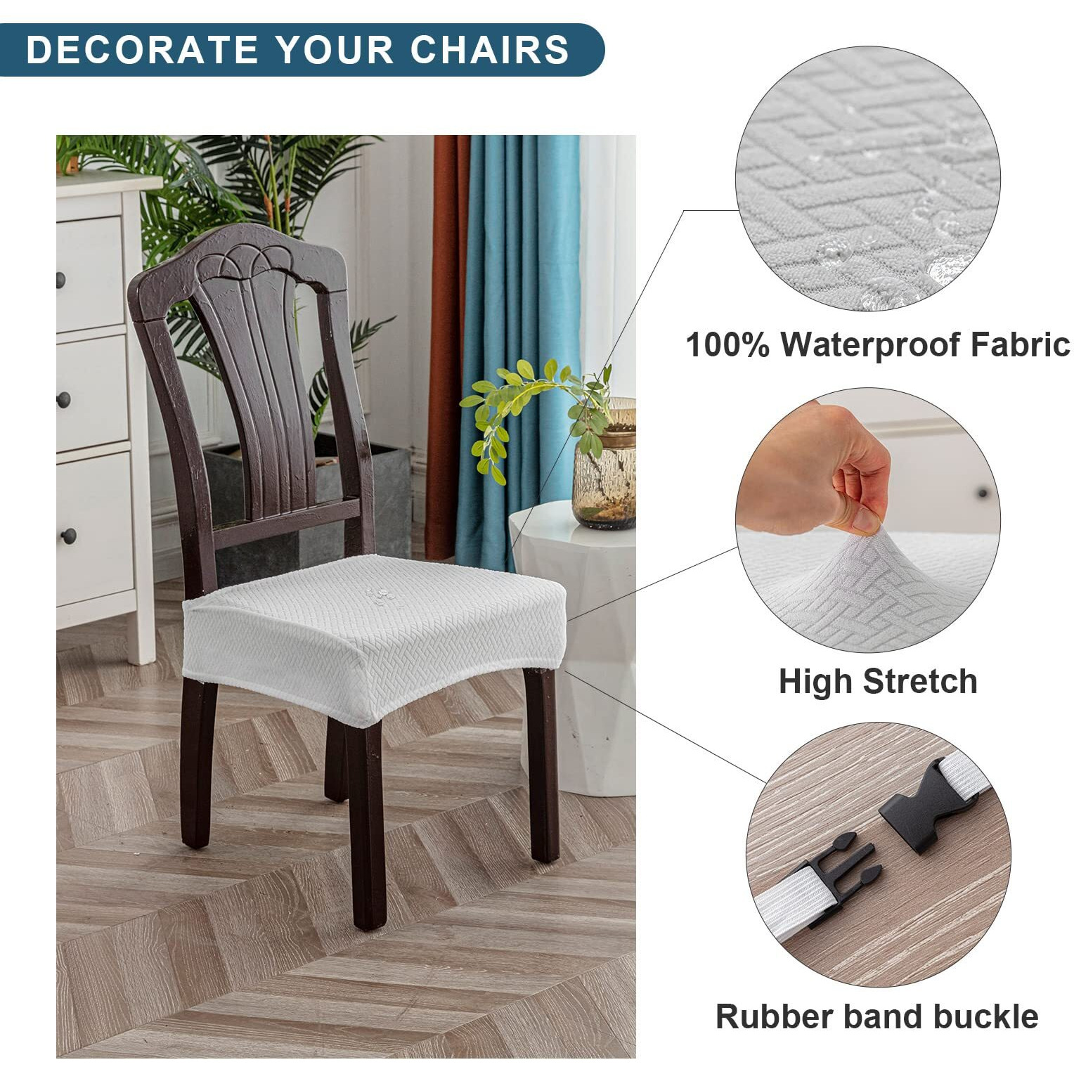 Genina Waterproof Seat Covers For Dining Room Chair Covers Waterproof Dining Chair Covers (2 Pcs-Rear-Covered  White)