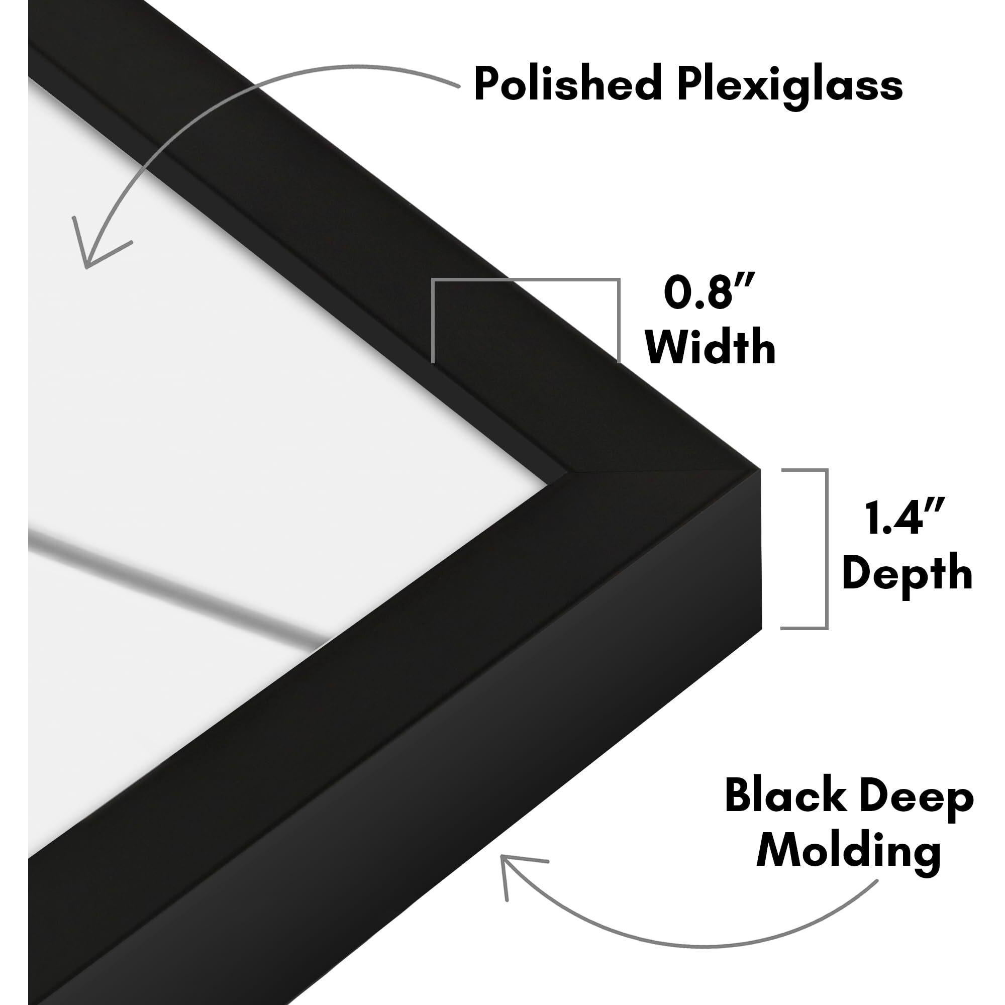 Americanflat 16X20 Picture Frame With Polished Plexiglass - Soho Collection - Gallery Style Deep Molding Frame For Wall Display - Black