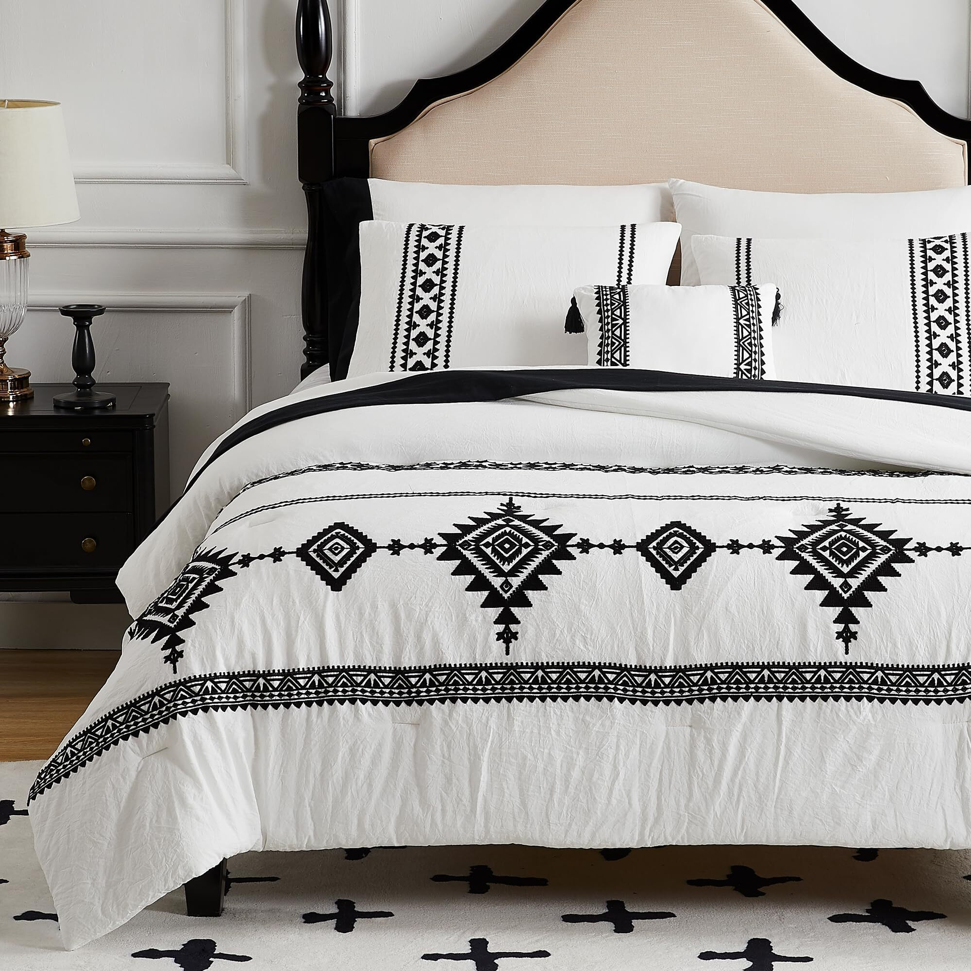 Maireve White King Bedding Set Boho 7 Piece  King Size Comforter Set 7 Pieces With Comforters  Sheets In Embroidery King Comforter Set Boho  King Size Bed In A Bag(King 102"&quotX90"")