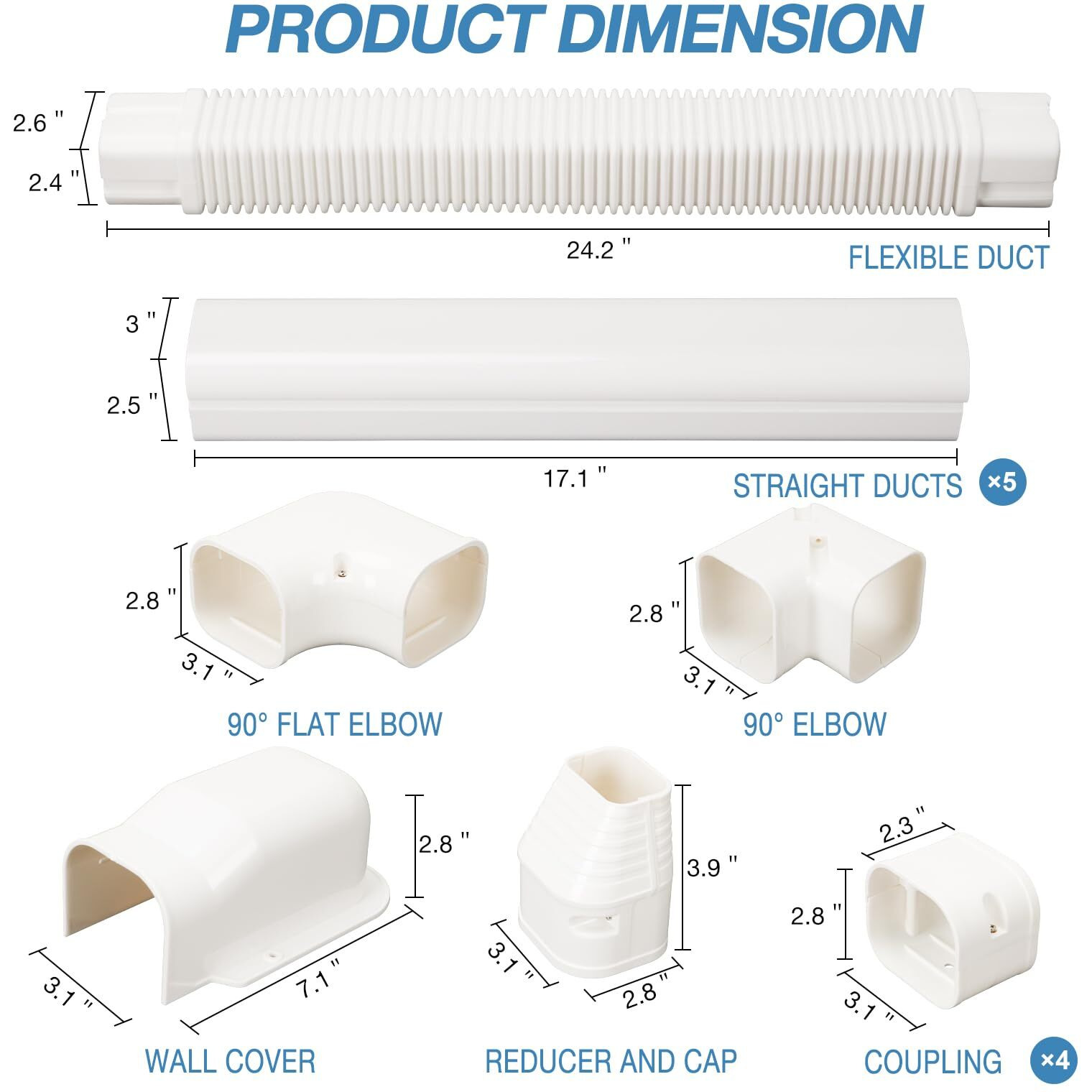 Hoxha 3"" W 10Ft L Mini Split Line Set Cover Kit Air Conditioners Decorative Pvc Slim Line Cover For Central Ac & Heat Pumps Systems Tubing Cover