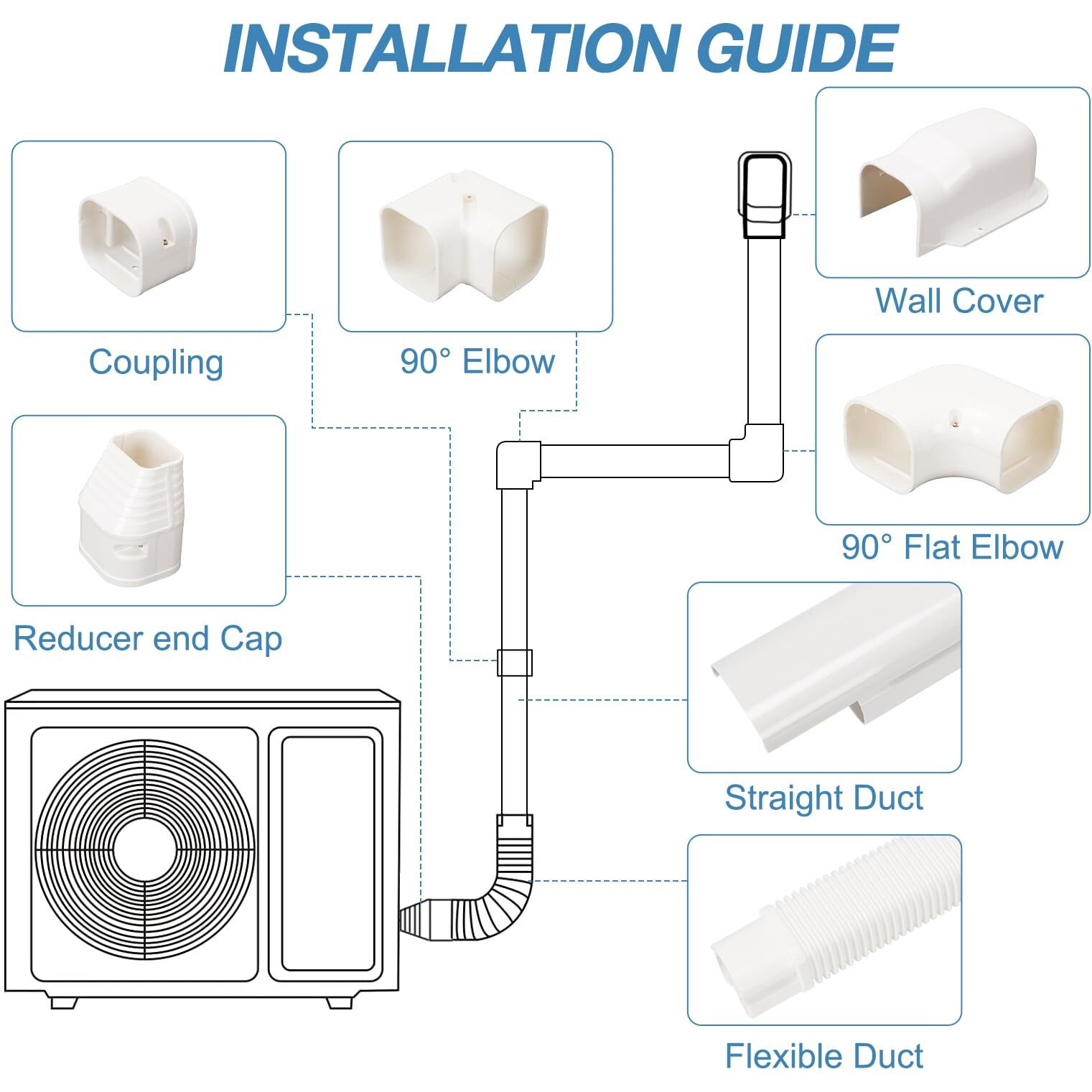 Hoxha 3"" W 10Ft L Mini Split Line Set Cover Kit Air Conditioners Decorative Pvc Slim Line Cover For Central Ac & Heat Pumps Systems Tubing Cover