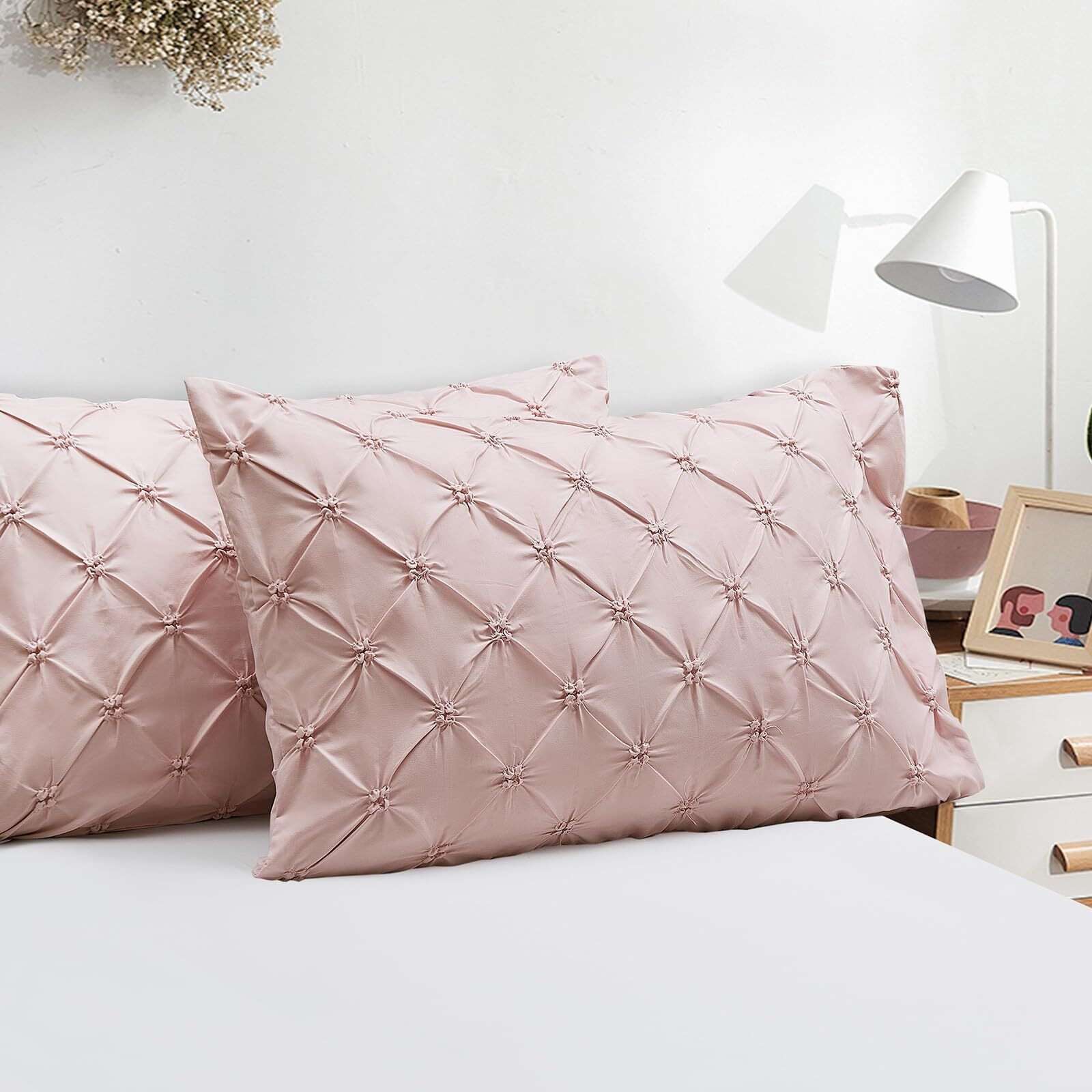 Vaulia Lightweight Soft Microfiber Decorative Pillow Shams  Well Crafted Pinch Pleat  Queen Size (20X30) Pink Color  2 Pack