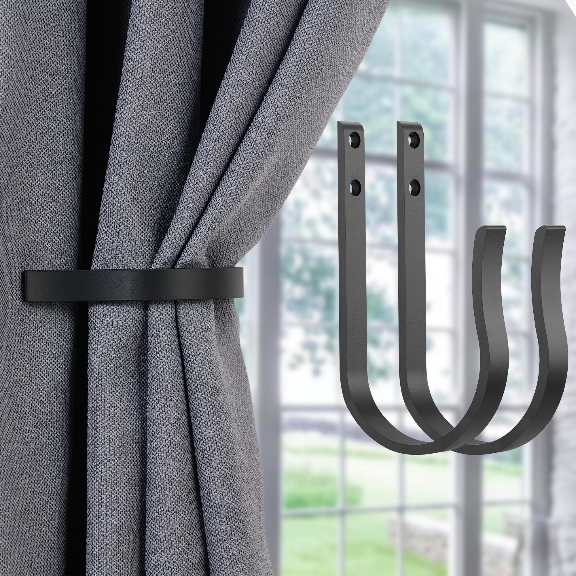 Lwiiom Blackcurtain Drapery Holdbacks 2Pcs Solid Aluminum U Shaped Wall Mounted Curtain Tiebacks