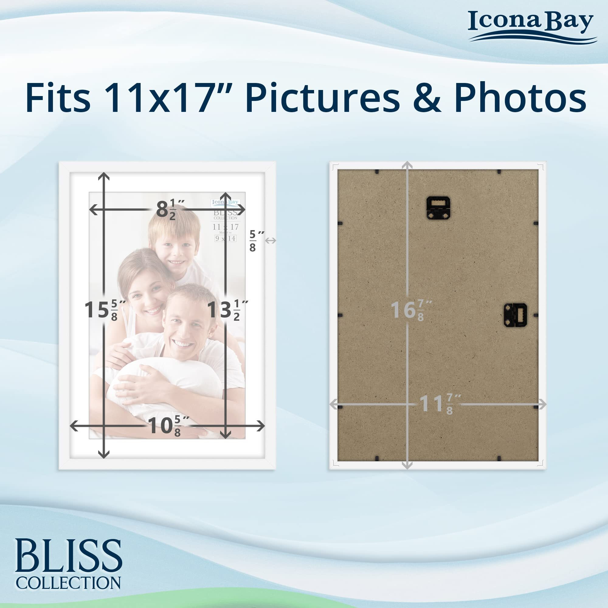 Icona Bay 11X17 White Picture Frame Fits 16X10 Photos With Mat To 9X14 Image  Modern Style Wood Composite Poster Frame  Wall Mount Only  Bliss Collection