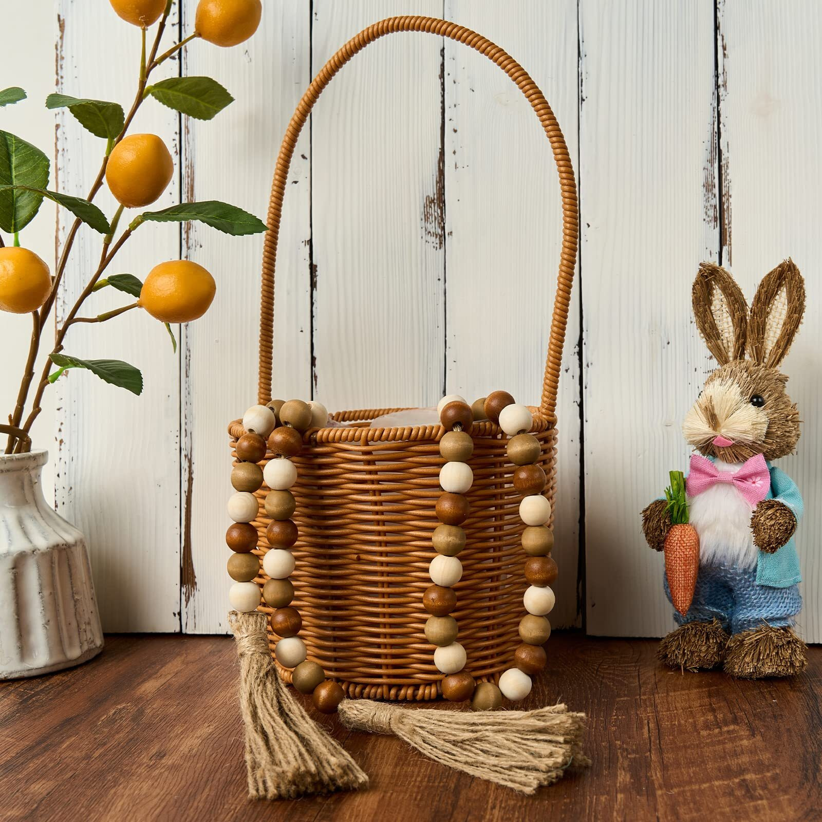 Omishe 59In Wood Bead Garland With Tassels  Wooden Beads Garland  Decorative Beads Garland Decor  Farmhouse Beads Garland For Wall Hanging Home Festival Decor  Brown And Beige