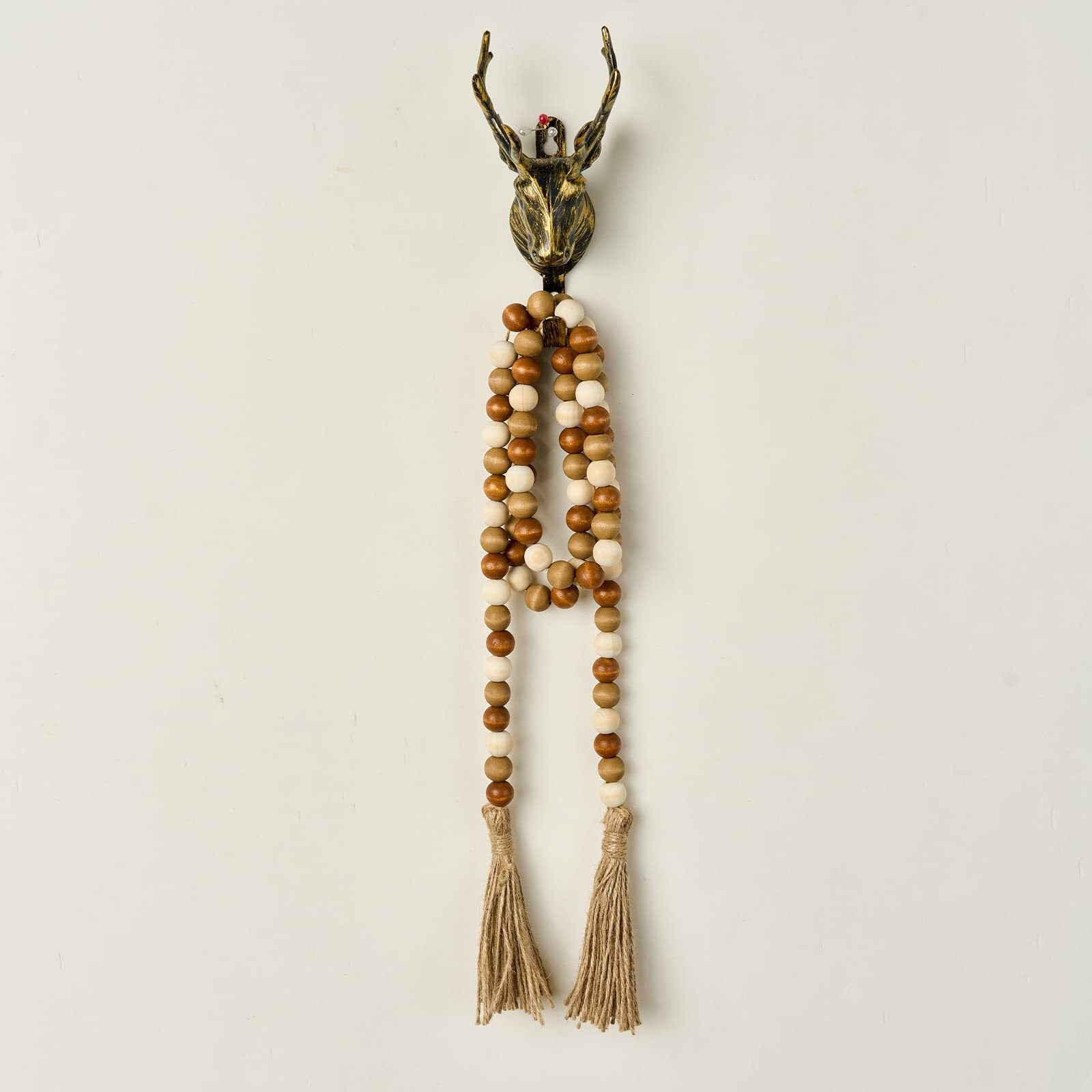 Omishe 59In Wood Bead Garland With Tassels  Wooden Beads Garland  Decorative Beads Garland Decor  Farmhouse Beads Garland For Wall Hanging Home Festival Decor  Brown And Beige