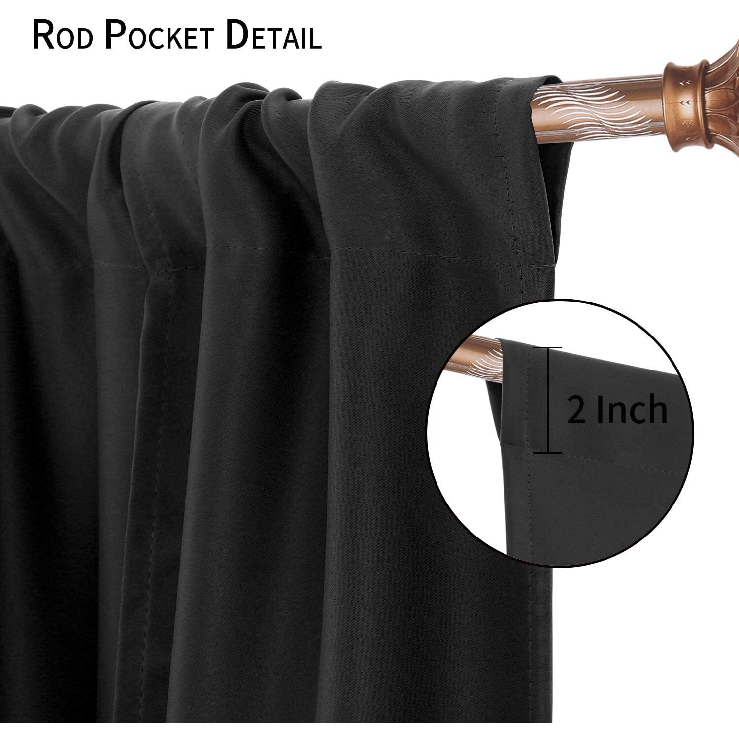 Dwcn Tie Up Curtain-Thermal Insulated Room Darkening Blackout Curtains For Livingroom  Bedroom And Dining Room  Black  W42 X L45 Inches  1 Rod Pocket Panel