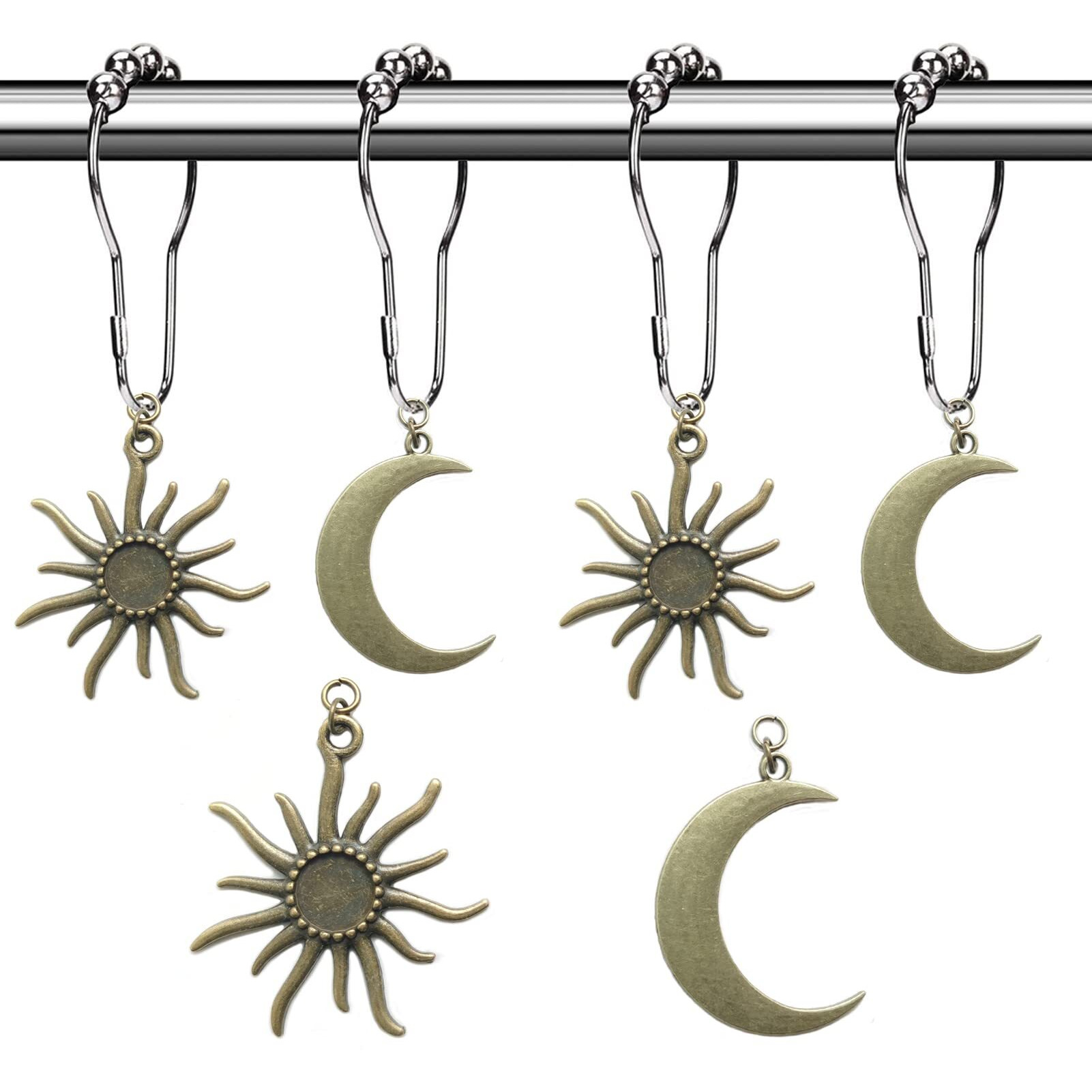 Aimoye Sun Moon Celestial Shower Curtain Hooks Rings - Mid Century Abstract Boho Shower Curtain Hooks  Minimalist Vintage Cute Shower Curtain Hooks Chic Mystic Fantasy Goth Nature Bathroom Decor