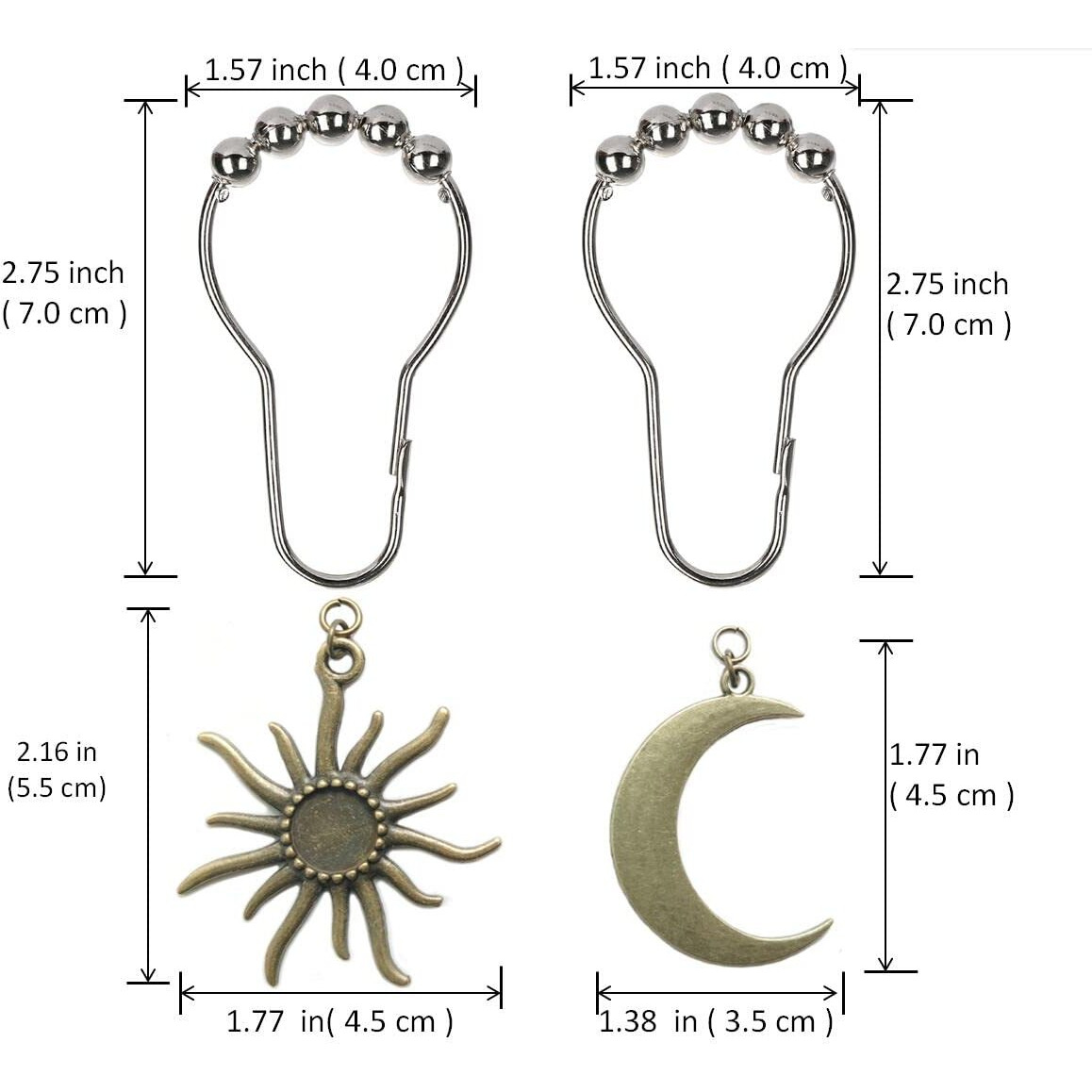 Aimoye Sun Moon Celestial Shower Curtain Hooks Rings - Mid Century Abstract Boho Shower Curtain Hooks  Minimalist Vintage Cute Shower Curtain Hooks Chic Mystic Fantasy Goth Nature Bathroom Decor
