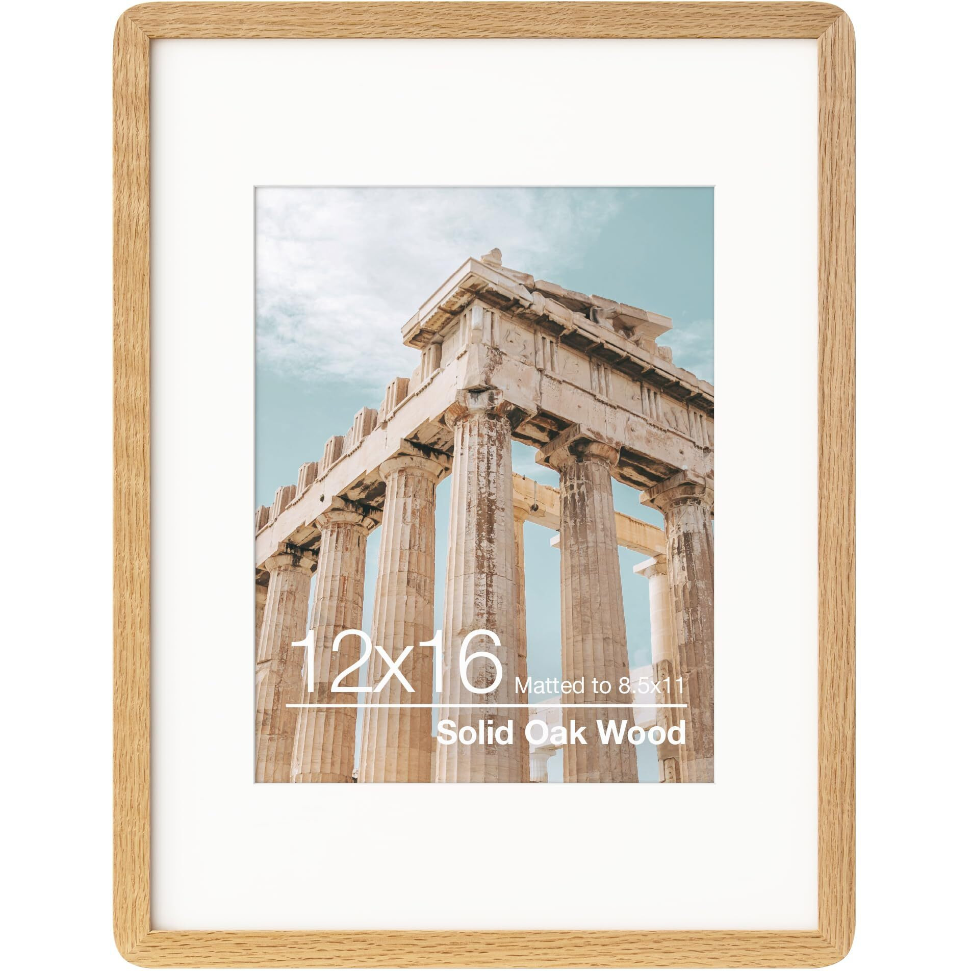 Flyjoe 12X16 Picture Frame | Solid Oak Wood 12X16 Poster Frame | 12X16 Photo Frame With Mat For 8.5X11 | Tempered Glass And Hanging Hardware Included | 16 By 12 Frame Wood (Natural Oak  1 Pack)