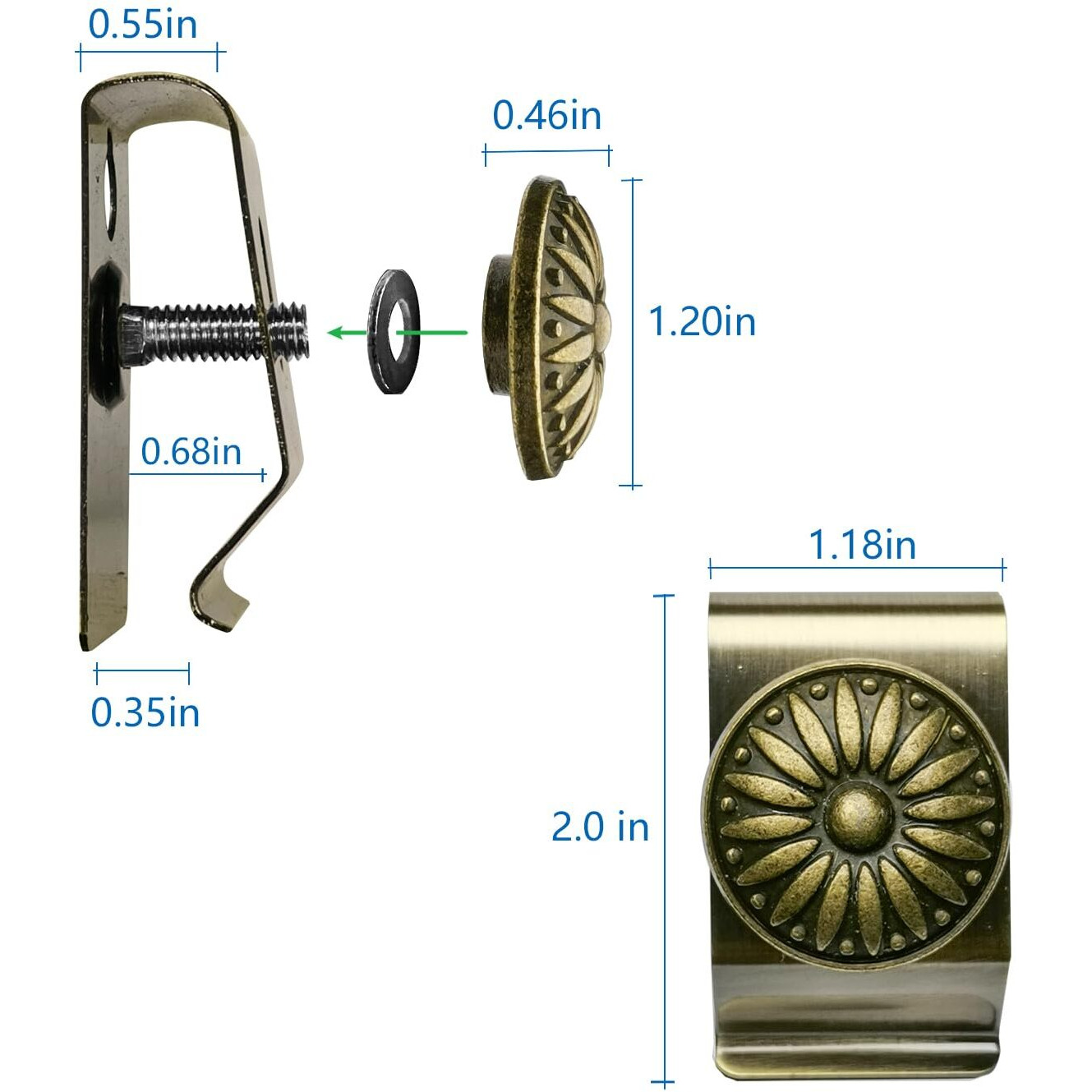 Tapestry Wall Hanging Clamps 2Pcs Textile Art Decoration Wall Hangers Metal Clips For Hanging Rugs Carpet Wall Display (Bronze)