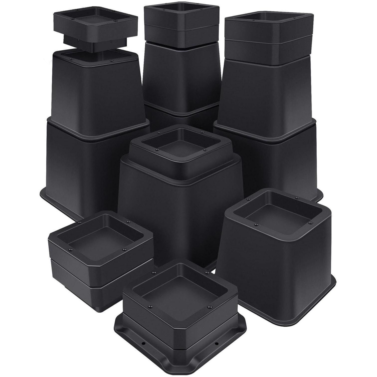 Annkut Bed Risers 10 Inch Heavy Duty Elevation In Heights 1 2 3 4 5 6 7 8 9 10 Inch Adjustable Furniture Risers For Chair Table And Desk Legs Lifting (4 Pack Black)