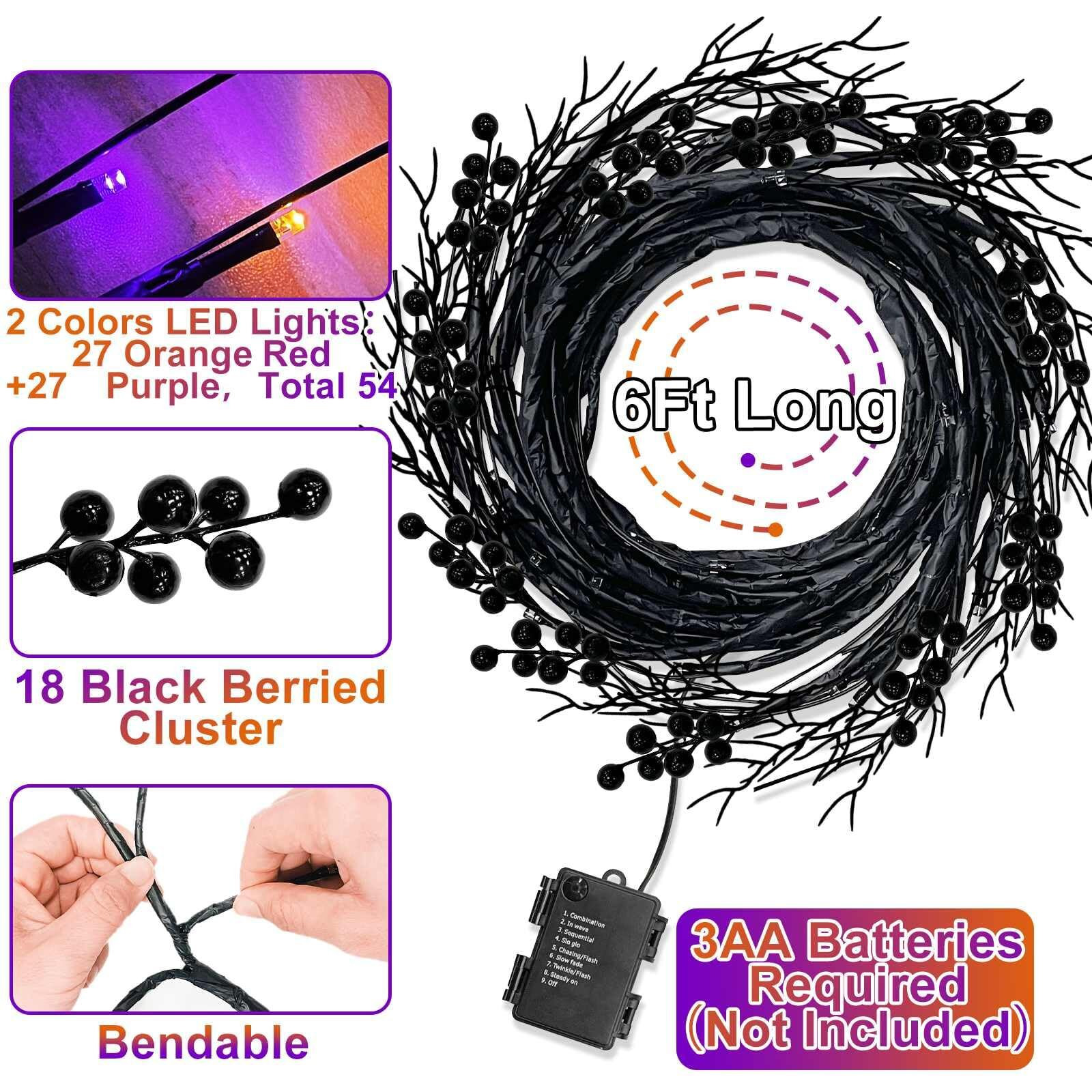 Halloween Garland Purple & Orange Lights Halloween Decorations 6 Ft 54 Led Halloween Willow Vine Twig Timer 8 Modes Remote Control Battery Operated Artificial Garland For Wall Outdoor Indoor Fireplace