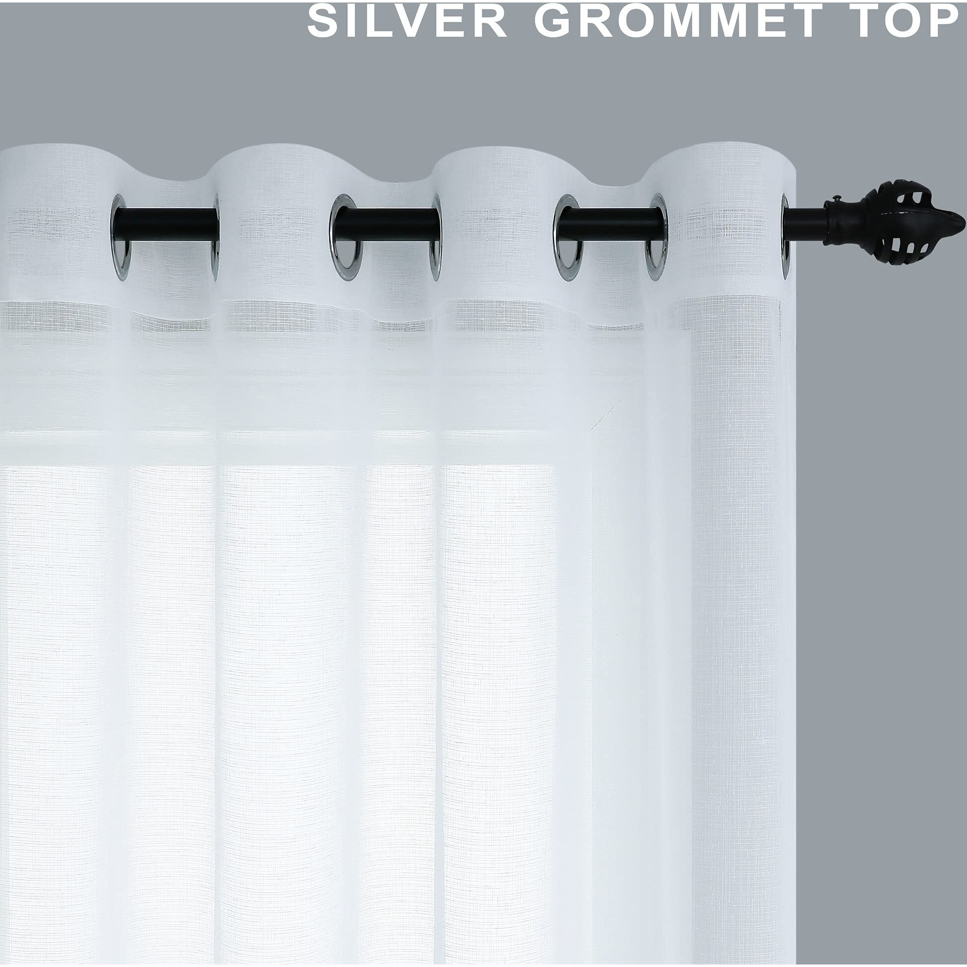 Pitalk White Semi Sheer Curtains 90 Inches Long For Living Room 2 Panels Set Rod Pocket Faux Linen Textured Lightweight Flowy See Through White Sheer Curtains For Bedroom 52 X 90 In Length 7.5 Ft Tall