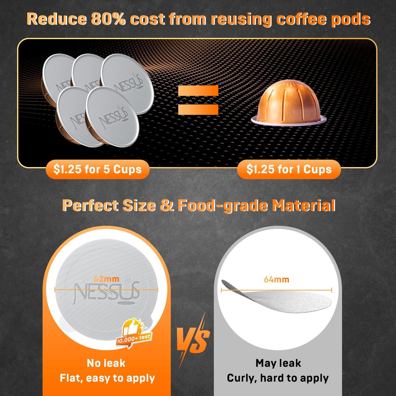 Nessus Reusable Vertuo Pods Refill Kit  Lid Easy Remover For Vertuo Seal  100Pcs Aluminum Foil Lids For Nespresso Vertuo Pods  Tamp & Press Refillable Vertuo Capsules Holder And Brush