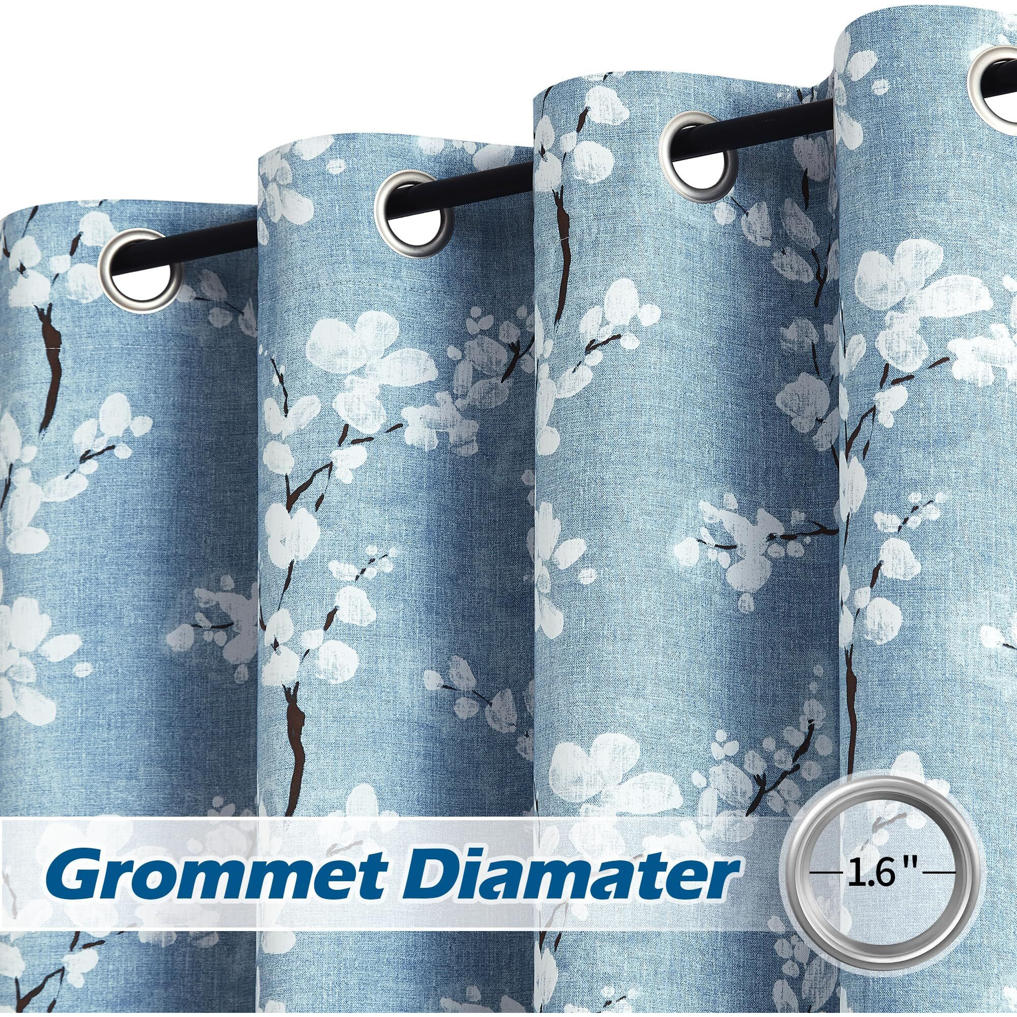 Fmfunctex 100% Blackout Floral Curtains For Bedroom  Blue Curtains 96 Inches Long Blossom Flower Patterned For Living Room Thermal Insulated Farmhouse Drapes  Grommet Top 2 Panels (White On Blue)