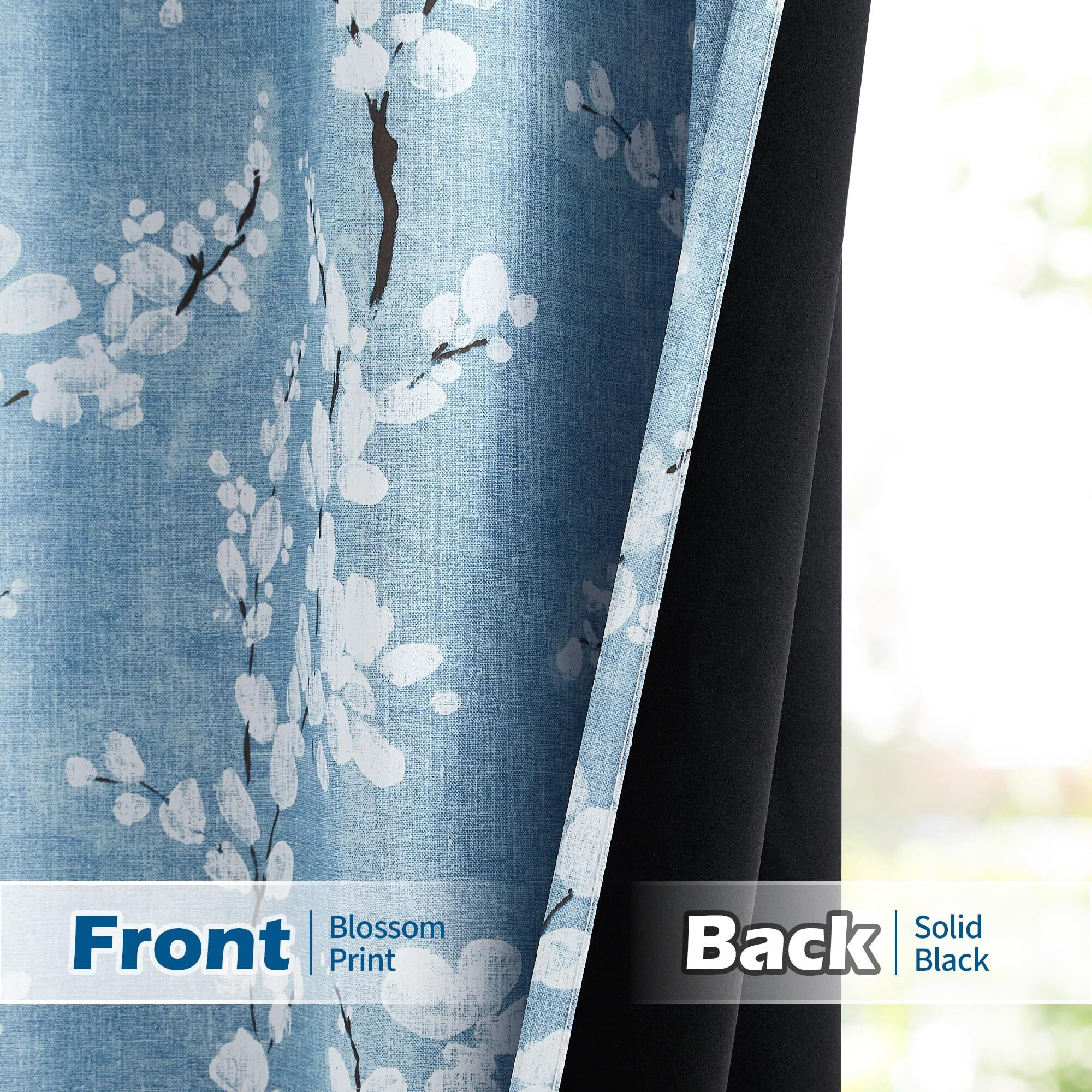 Fmfunctex 100% Blackout Floral Curtains For Bedroom  Blue Curtains 96 Inches Long Blossom Flower Patterned For Living Room Thermal Insulated Farmhouse Drapes  Grommet Top 2 Panels (White On Blue)