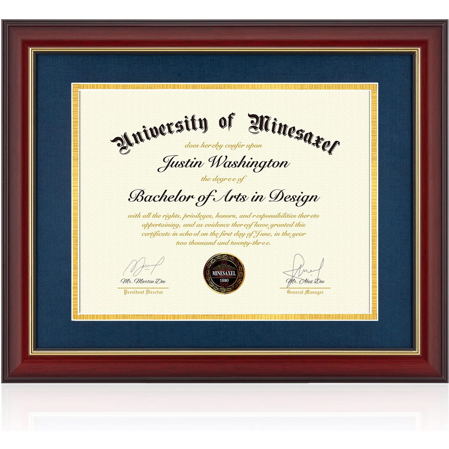 Minesaxel 11X14 Diploma Frame With 8.5 X 11 Opening Blue Mat  Display 8.5X11 Degree Certificate Document  Wall Mount Or Tabletop Display(Cherry Red)