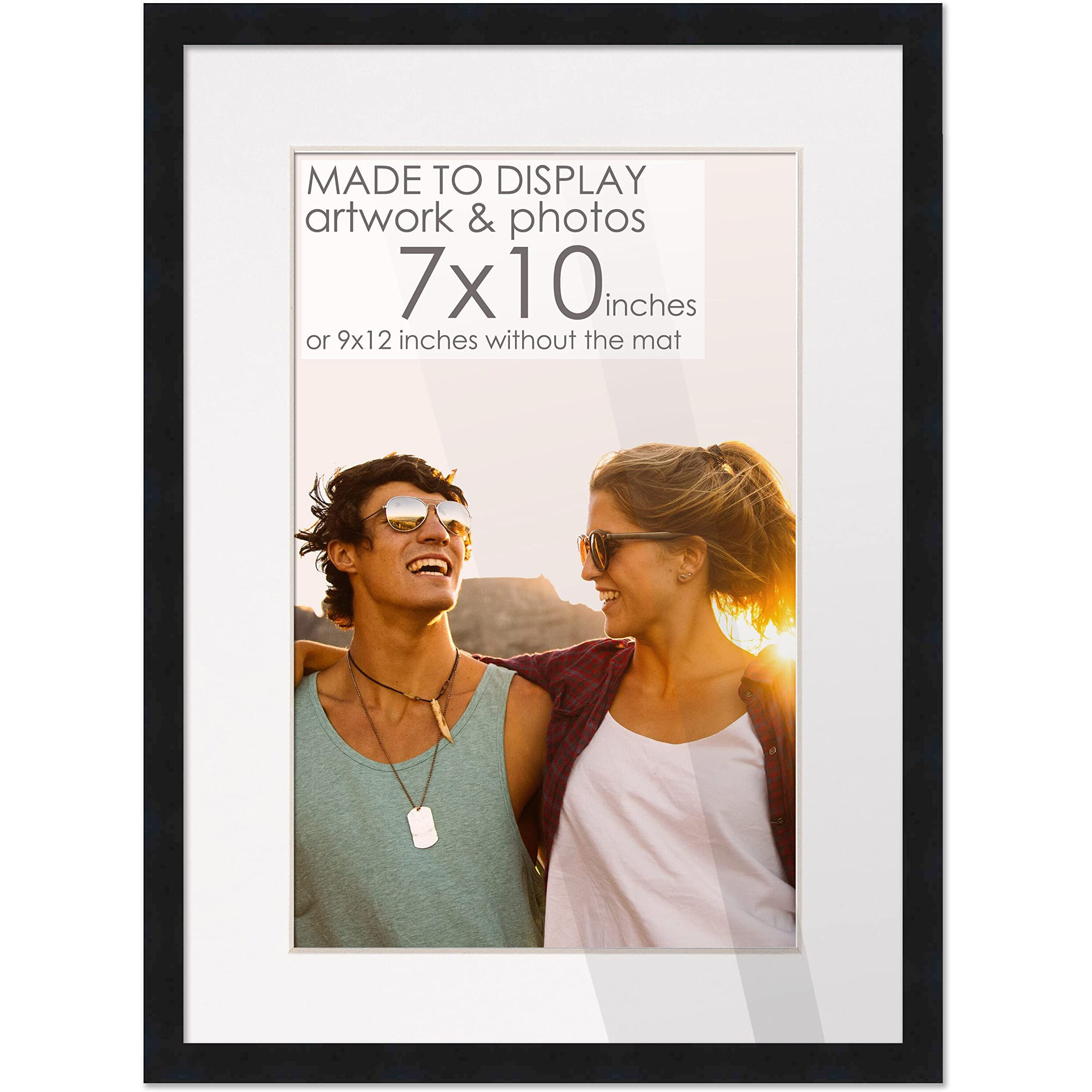 7X10 Frame Black Wood With White Mat | 9X12 Frame Matted To 7X10 | Display Your Photo Under Uv Acrylic Shatter Guard Front  With Foam Board Backing And Wall Hanging Hardware - Wood Frame