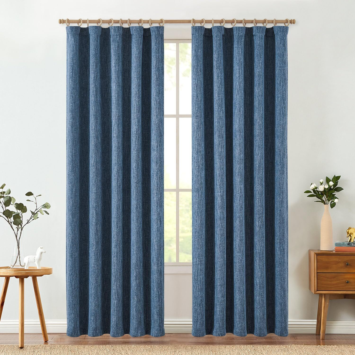 Jinchan Burlap Look Curtains 84 Inches Long Linen Textured Curtains For Living Room Light Filtering Farmhouse Curtains Rod Pocket Window Curtain Panels For Bedroom 2 Panels Blue Curtains