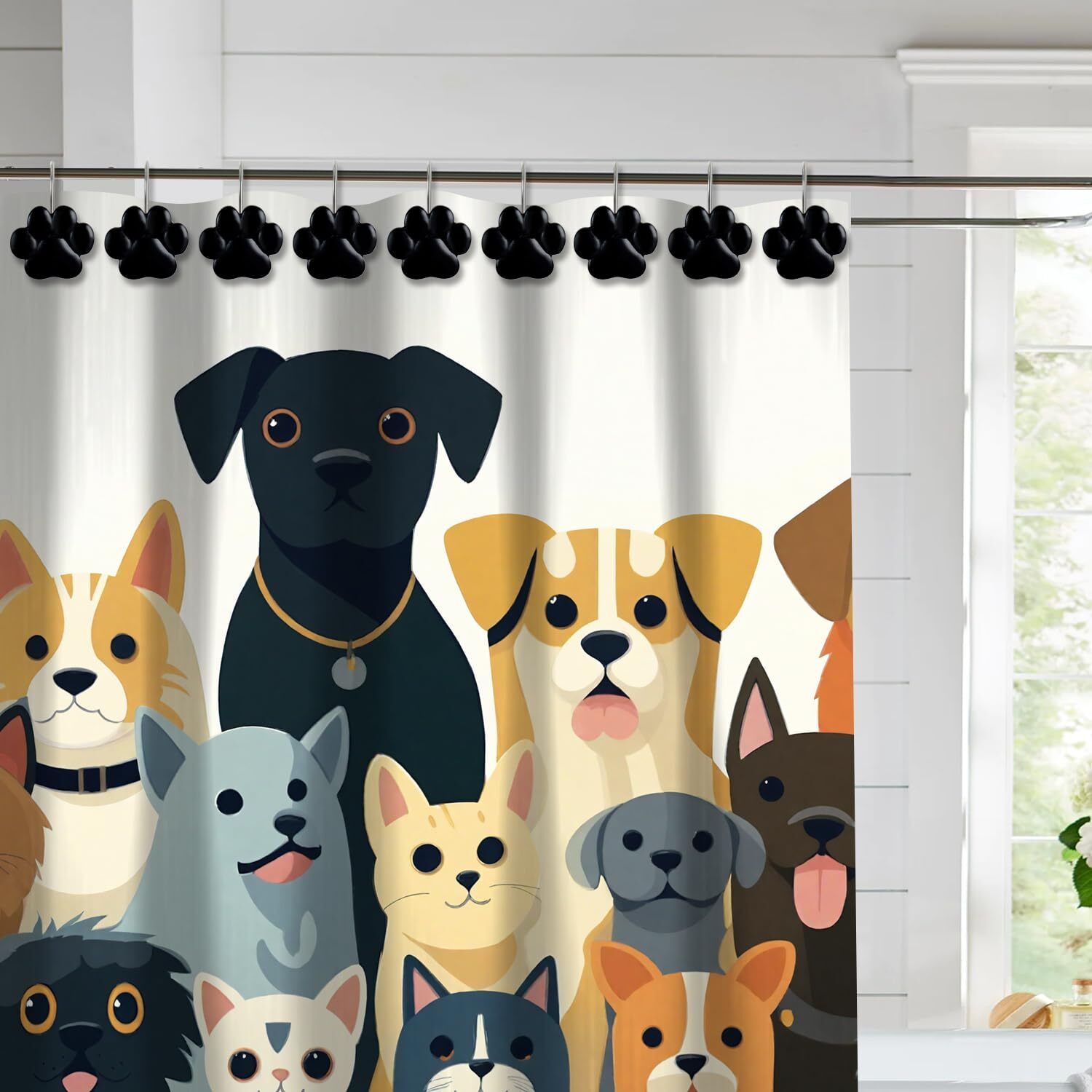 Ctohn 12 Pieces Cat Paw Print Shower Curtain Hooks Rings  Cute Dog Paw Print Decorative Shower Hooks For Shower Curtain  Stainless Steel Decorative Shower Hangers Rings For Bathroom
