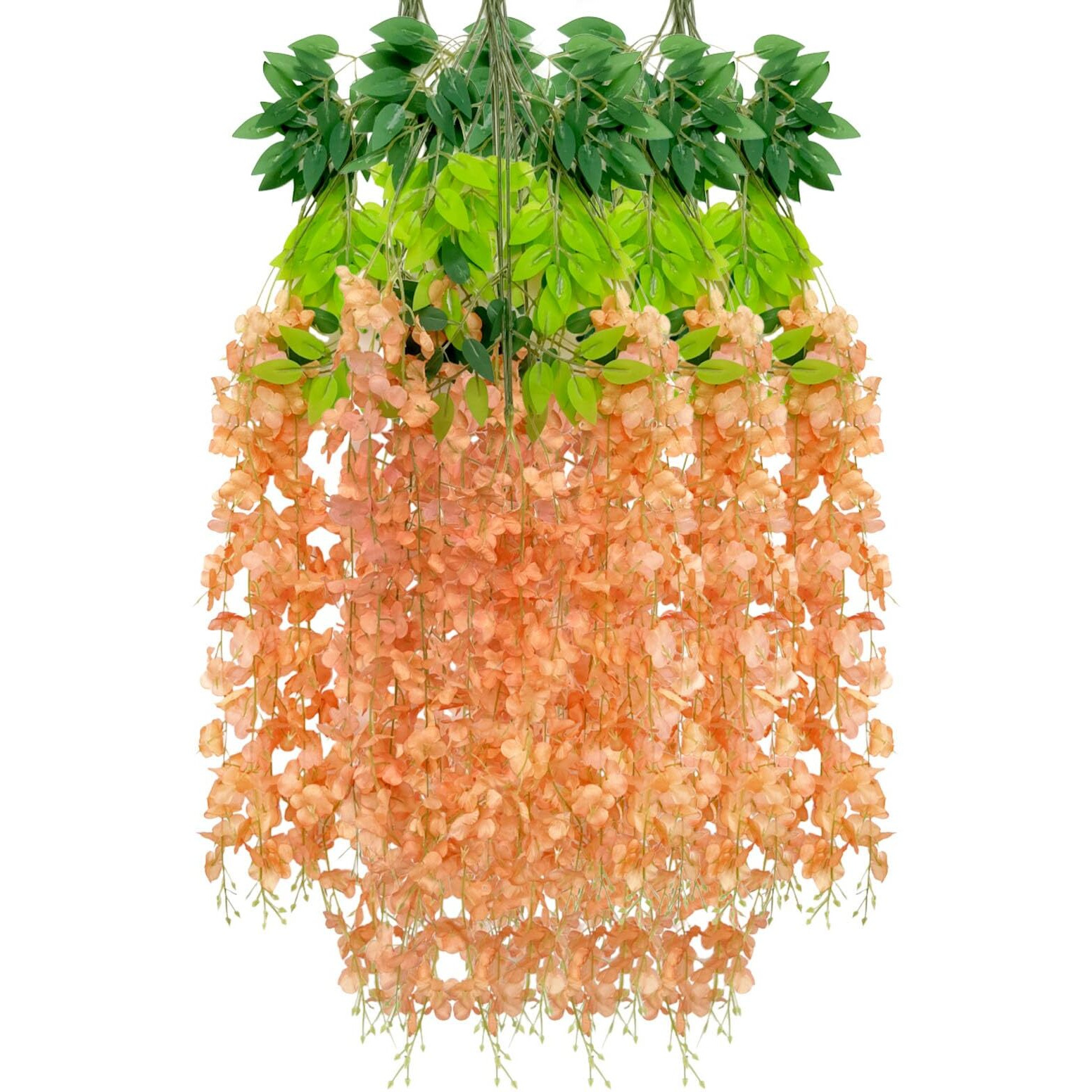 12 Pack Fall Wisteria Hanging Flowers Garland  3.77 Feet Orange Artificial Wisteria Flower Vines  Fake Orange Wisteria  Orange Flower Vines For Backdrop  Orange Trailing Flower  Hanging Flower Decor