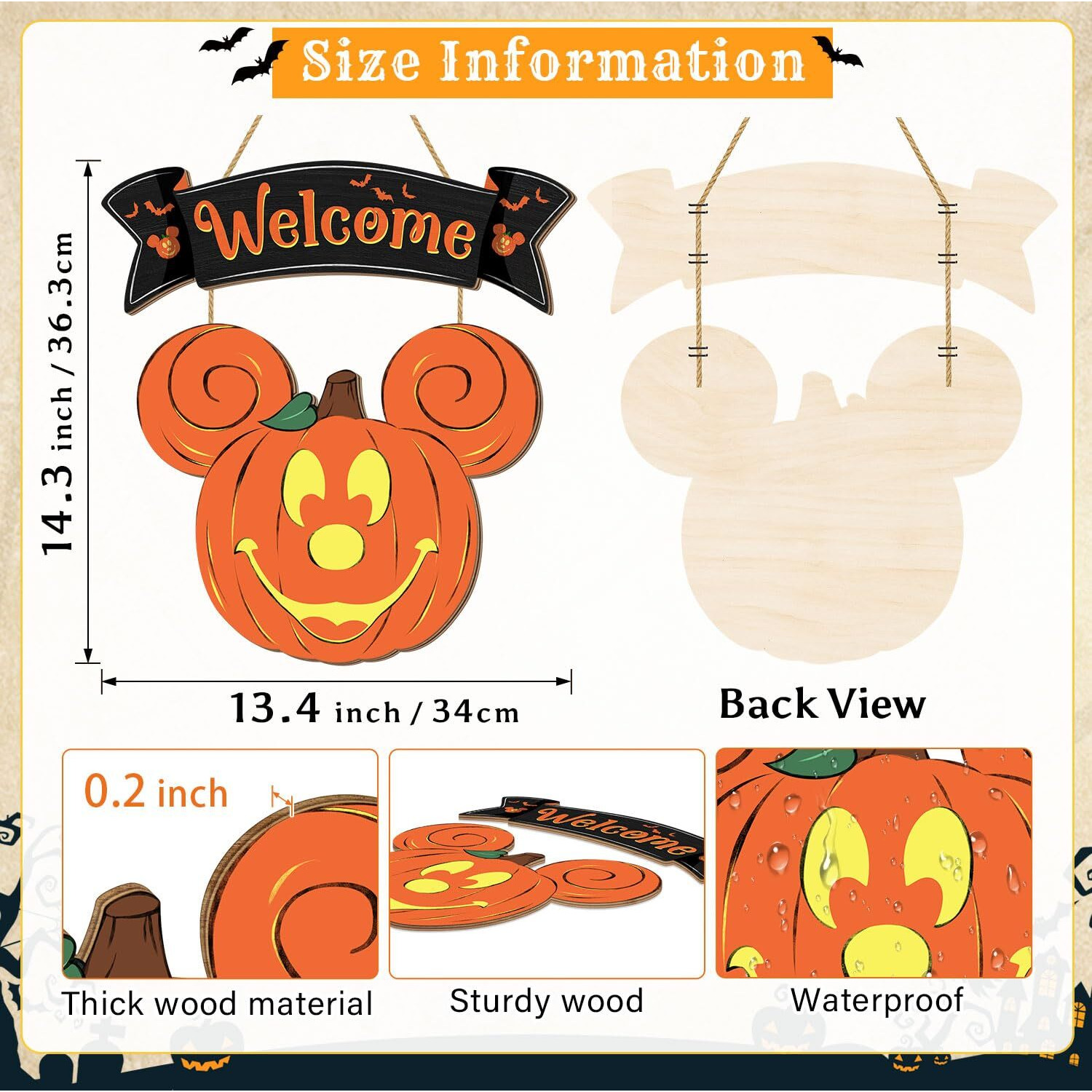 Halloween Mouse Pumpkin Decorations  Halloween Mouse Welcome Hanging Sign For Front Door  Happy Halloween Wooden Pumpkin Signs  Wood Door Hanger Ornaments For Home Window Wall Decor