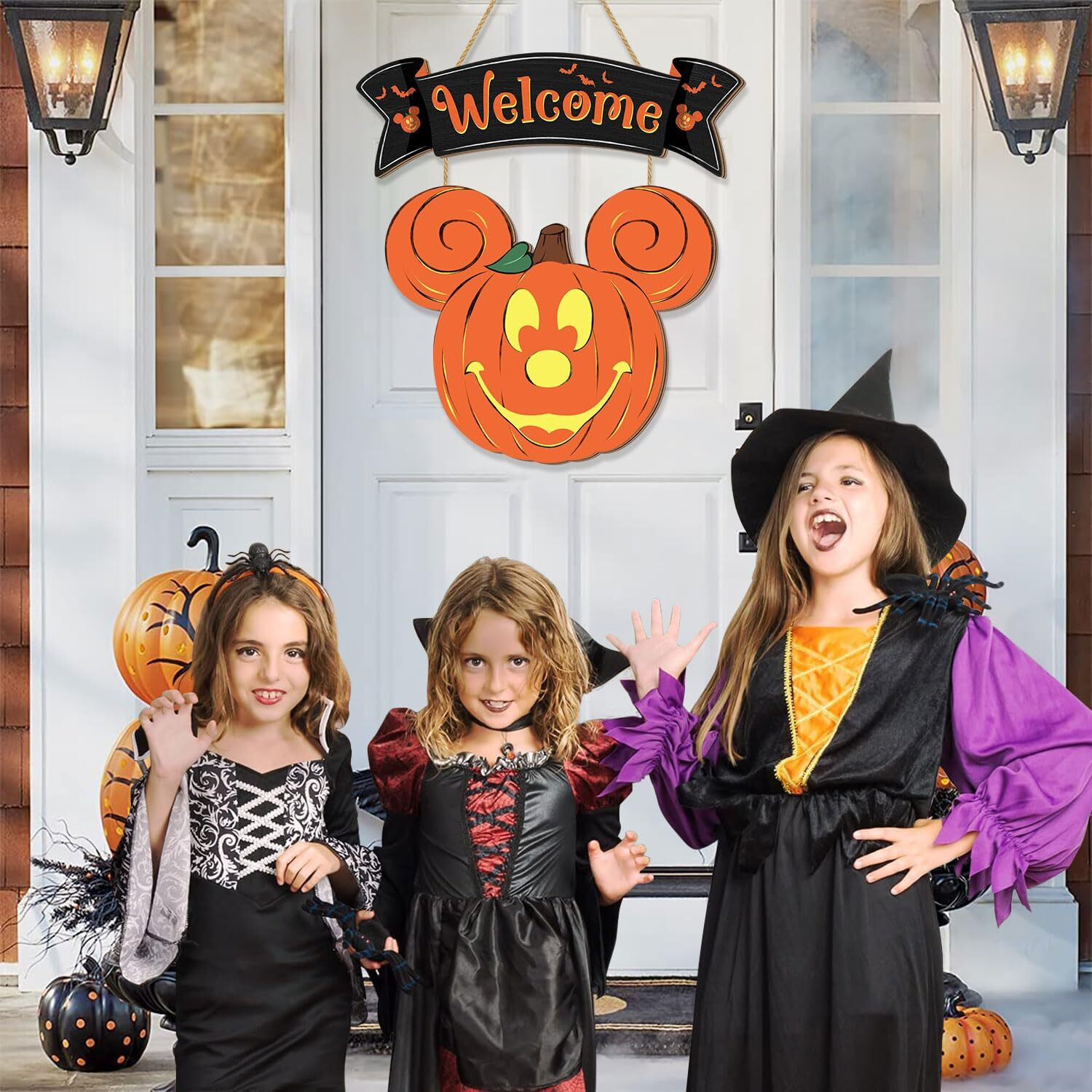 Halloween Mouse Pumpkin Decorations  Halloween Mouse Welcome Hanging Sign For Front Door  Happy Halloween Wooden Pumpkin Signs  Wood Door Hanger Ornaments For Home Window Wall Decor