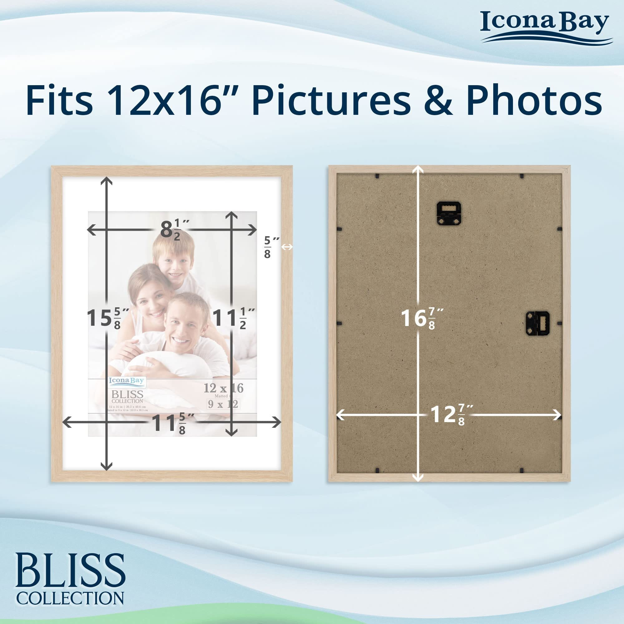 Icona Bay 12X16 Light Oak Picture Frame Fits 11X15 Photos With Mat To 9X12 Image  Modern Style Wood Composite Poster Frame  Wall Mount Only  Bliss Collection