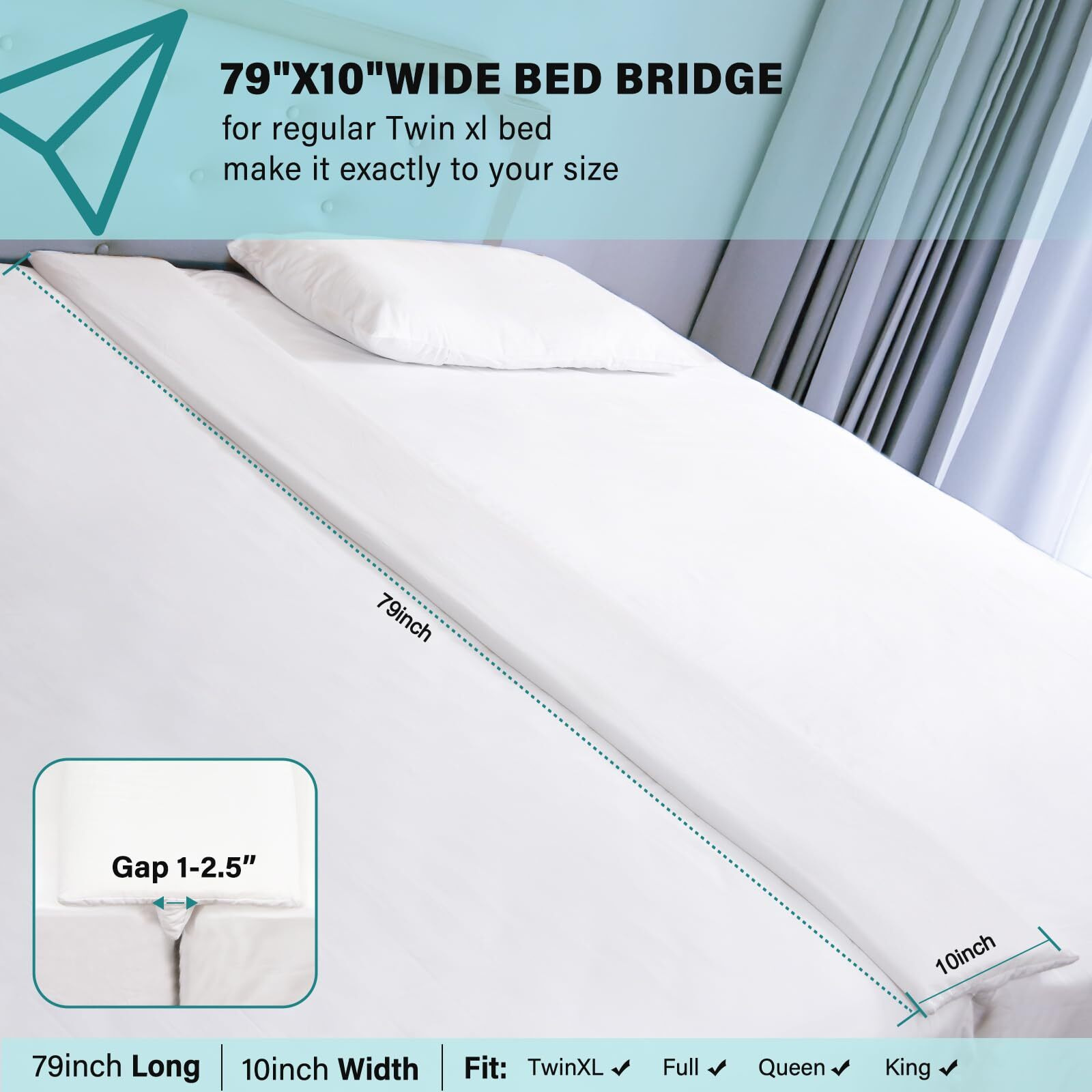 Enitya Split King Gap Filler For Adjustable Bed Mattress Bridge-Twin/Twin Xl To King Converter Twin Bed Connector To King Making For Stayover Family Room And Vacation Rentals(79"" L X 10"" W)