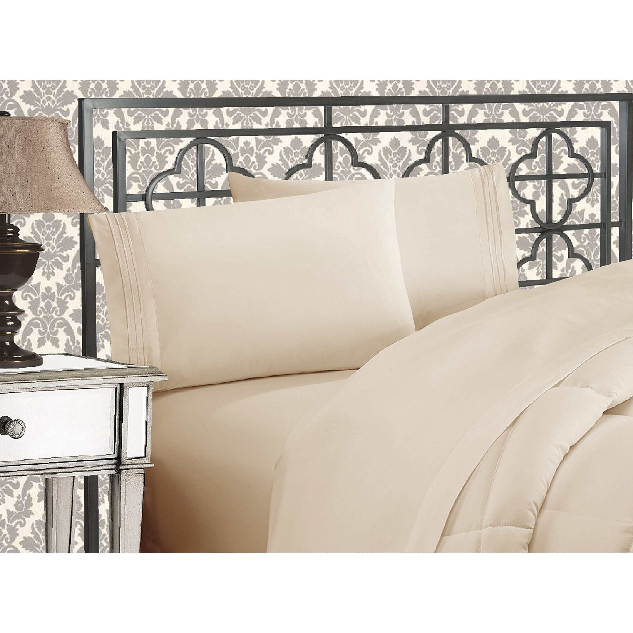 Elegant Comfort 1500 Premier Hotel Quality 4-Piece Bed Sheet Sets  Deep Pockets - Luxurious Wrinkle Free & Fade Resistant  King  Beige