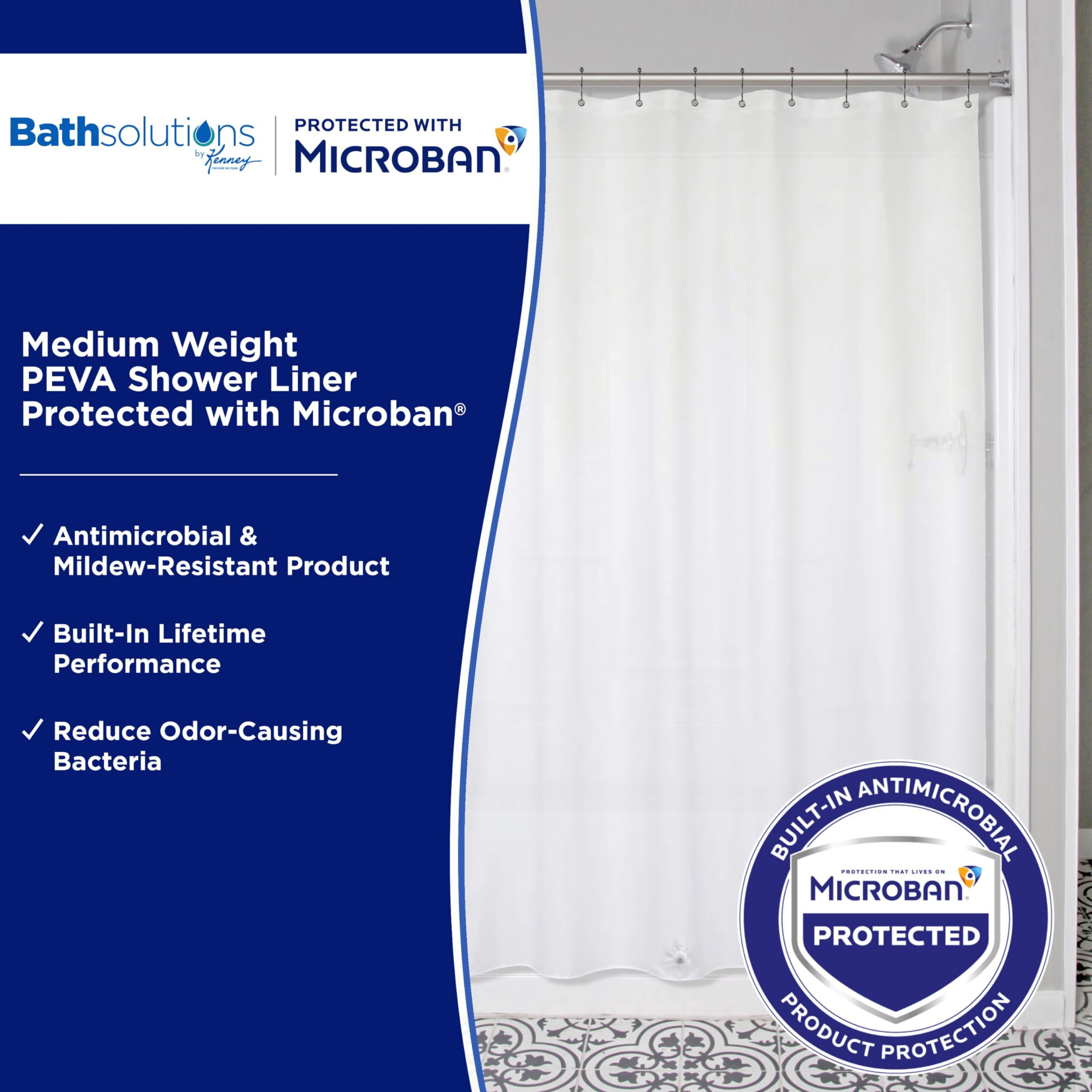 Kenney Mb61158 Microban Protected Medium Weight 4.8 Gauge Waterproof Peva Shower Curtain Liner With Rust-Resistant Metal Grommets And Weighted Magnetic Hem For Bathroom  70"" W X 72"" H  Frosted  1-Pack