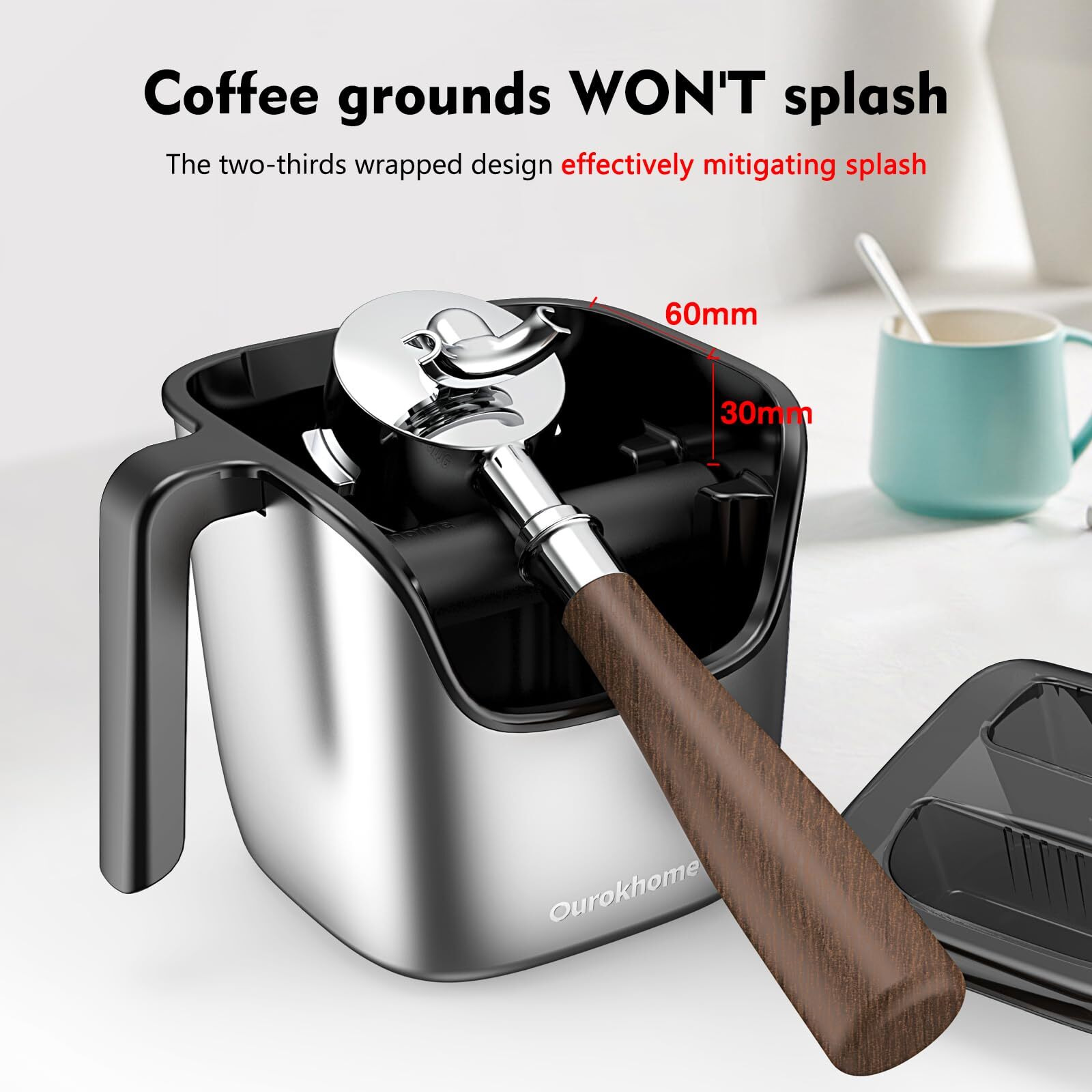 Ourokhome Knock Box Espresso Accessories  The Latest Patented Stainless Steel Espresso Machine Tool For Coffee Ground With Removable Knock Bar  Handle And Lid  Dishwasher Safe  4.8 Inch