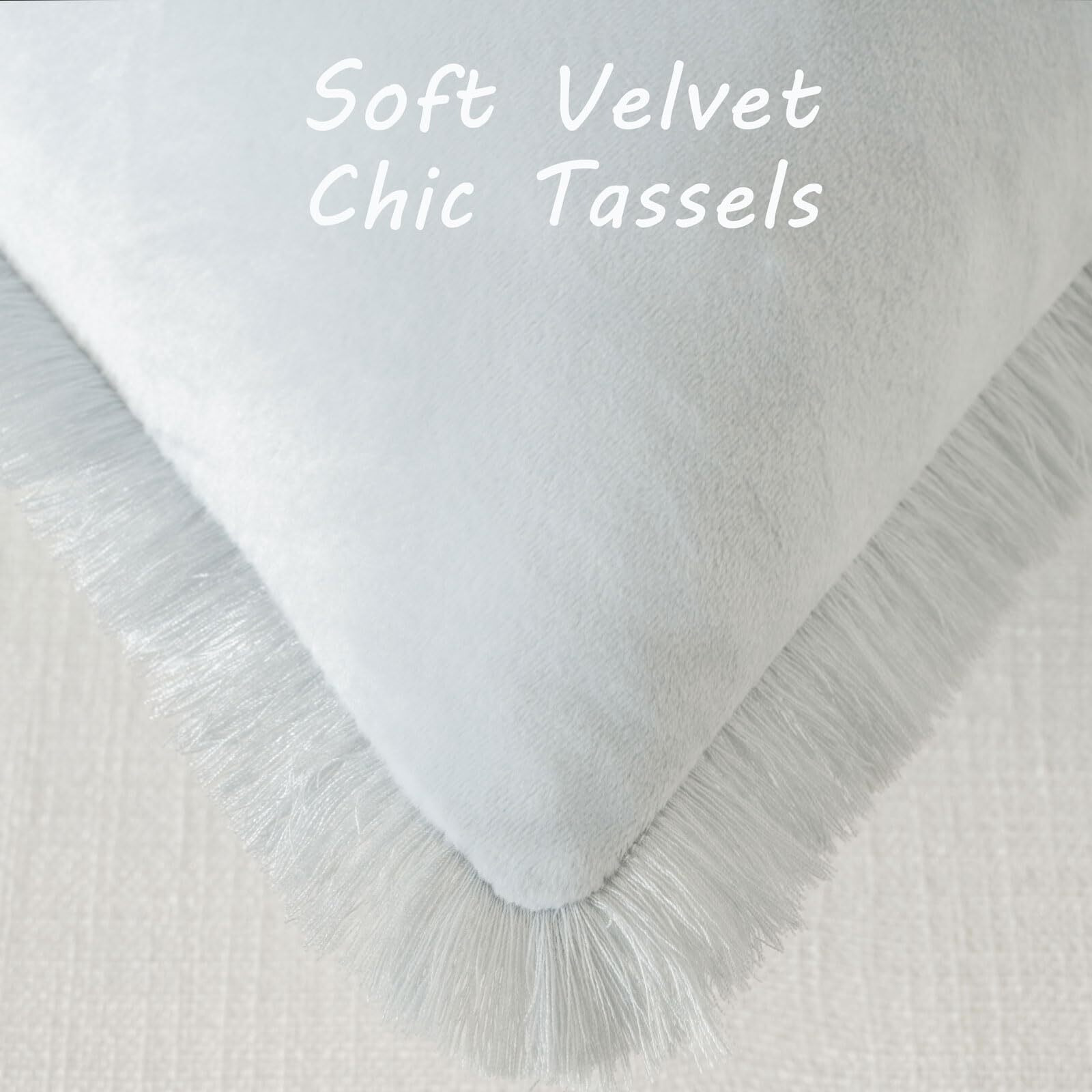 Futei Light Blue Boho Throw Pillow Covers With Tassels 16X16 Inch Set Of 2 Soft Velvet Decorative Cushion Case Home Decor For Couch Bed Living Room