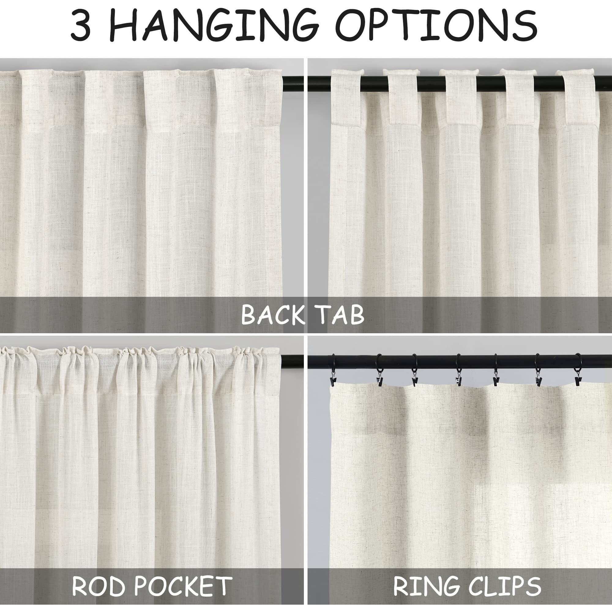 Cream Linen Kitchen Curtain 24 Inch Length 2 Panel Set Back Tab Pocket Modern Neutral Short Cafe Curtains Light Filtering Sheer Small Window Treatment Tiers For Basement Camper 36Wx24L 2 Ft Ivory