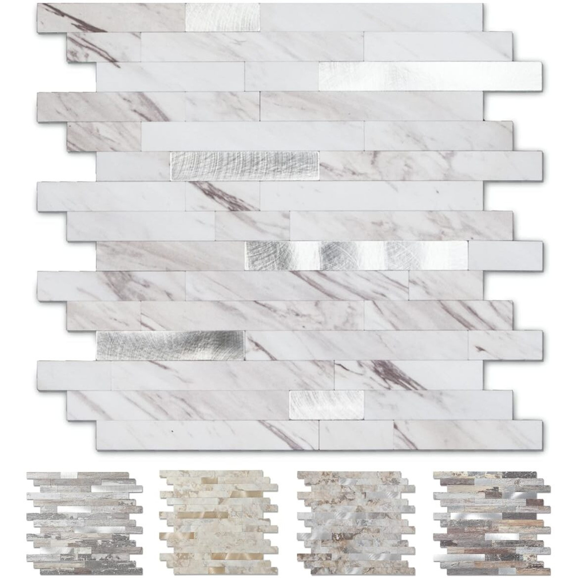 Yipscazo 10 Sheets Peel And Stick Stone Metal Tile Backsplash  Stick On Tiles For Backsplash Kitchen  Bathroom  Laundry Room  Camper  Fireplace (12'' X 12''  Bright Carla White)