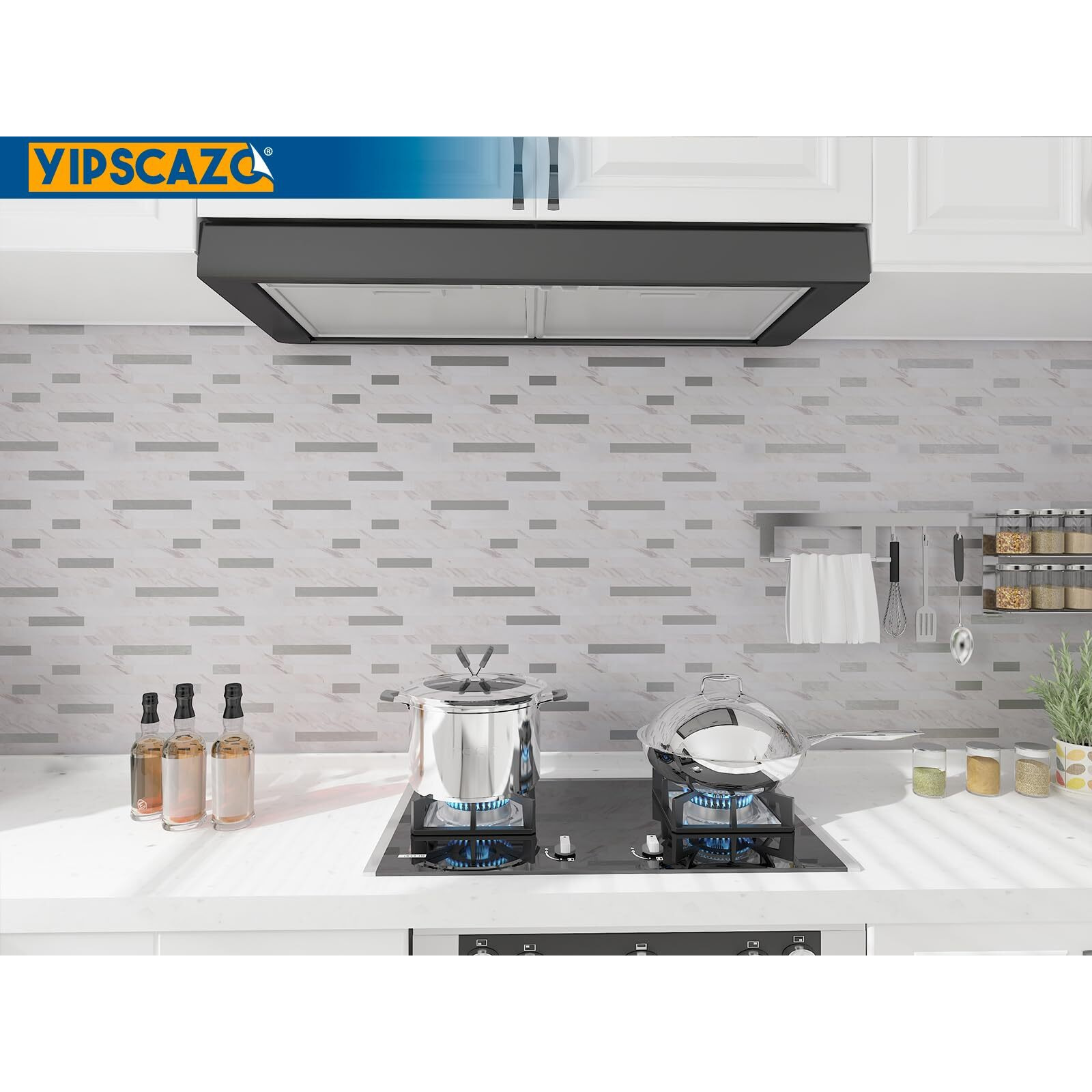 Yipscazo 10 Sheets Peel And Stick Stone Metal Tile Backsplash  Stick On Tiles For Backsplash Kitchen  Bathroom  Laundry Room  Camper  Fireplace (12'' X 12''  Bright Carla White)