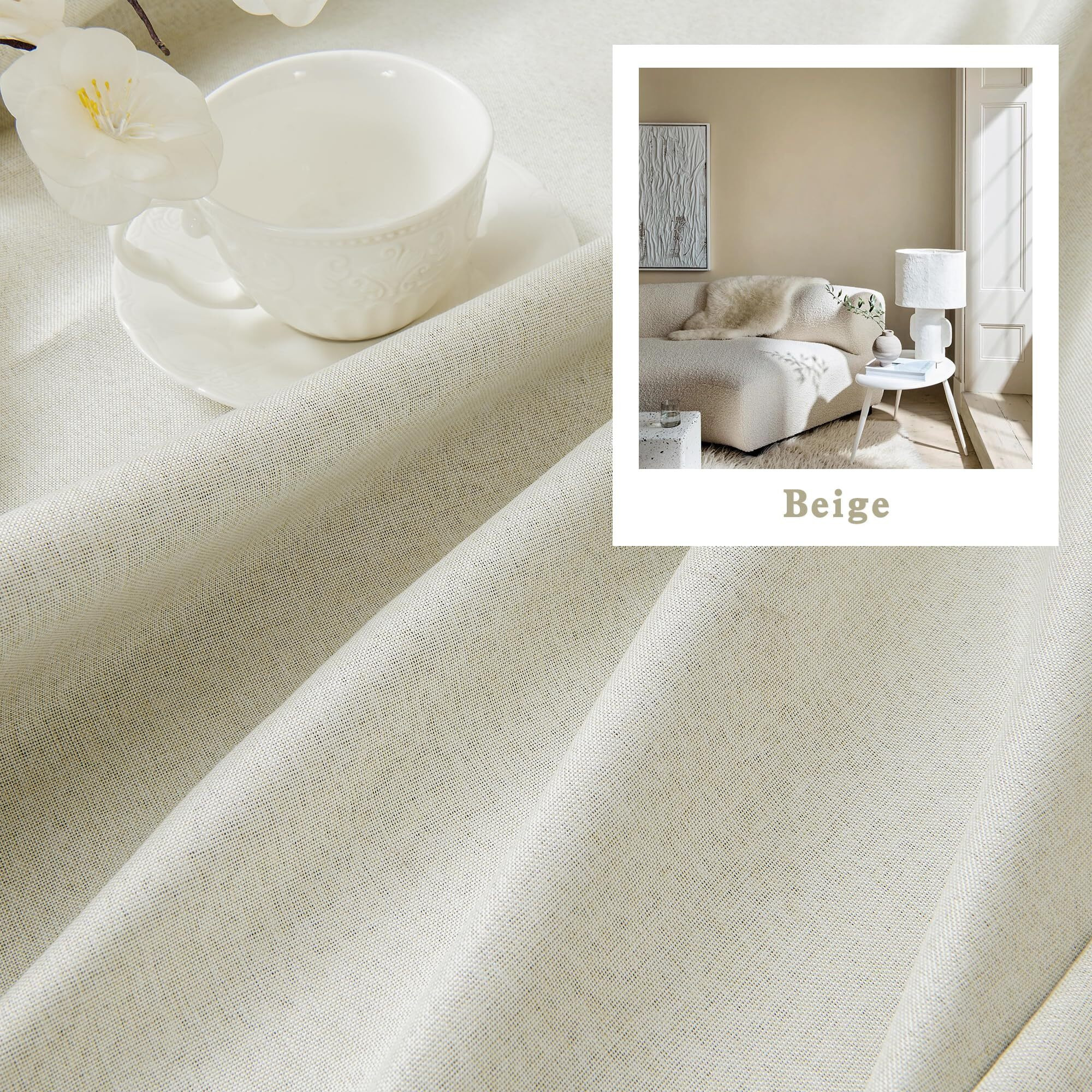 Dualife Beige Linen Curtains 96 Inches Long For Living Room Neutral Curtains 2 Panels Back Tab Loop Pocket Save Energy Privacy Curtains For Bedroom Dining Cottage Urban Decor 8 Ft Tall 50 X96