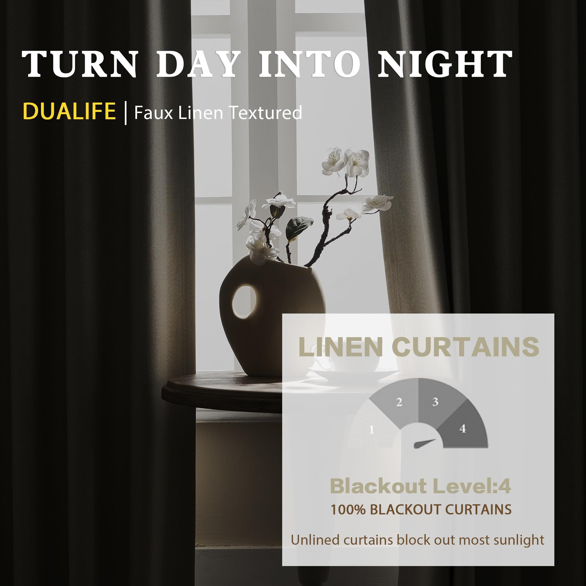 Dualife Beige Linen Curtains 96 Inches Long For Living Room Neutral Curtains 2 Panels Back Tab Loop Pocket Save Energy Privacy Curtains For Bedroom Dining Cottage Urban Decor 8 Ft Tall 50 X96