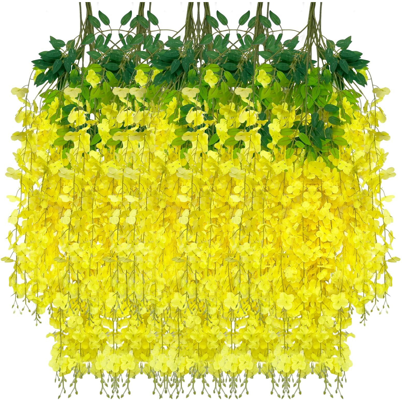 Yellow Artificial Wisteria Flower Vines  3.77 Feet Yellow Wisteria Hanging Flowers Garland  24 Pack Fake Yellow Wisteria  Hanging Vines For Photo Backdrop  Trailing Flower  Yard Flower Vines Decor