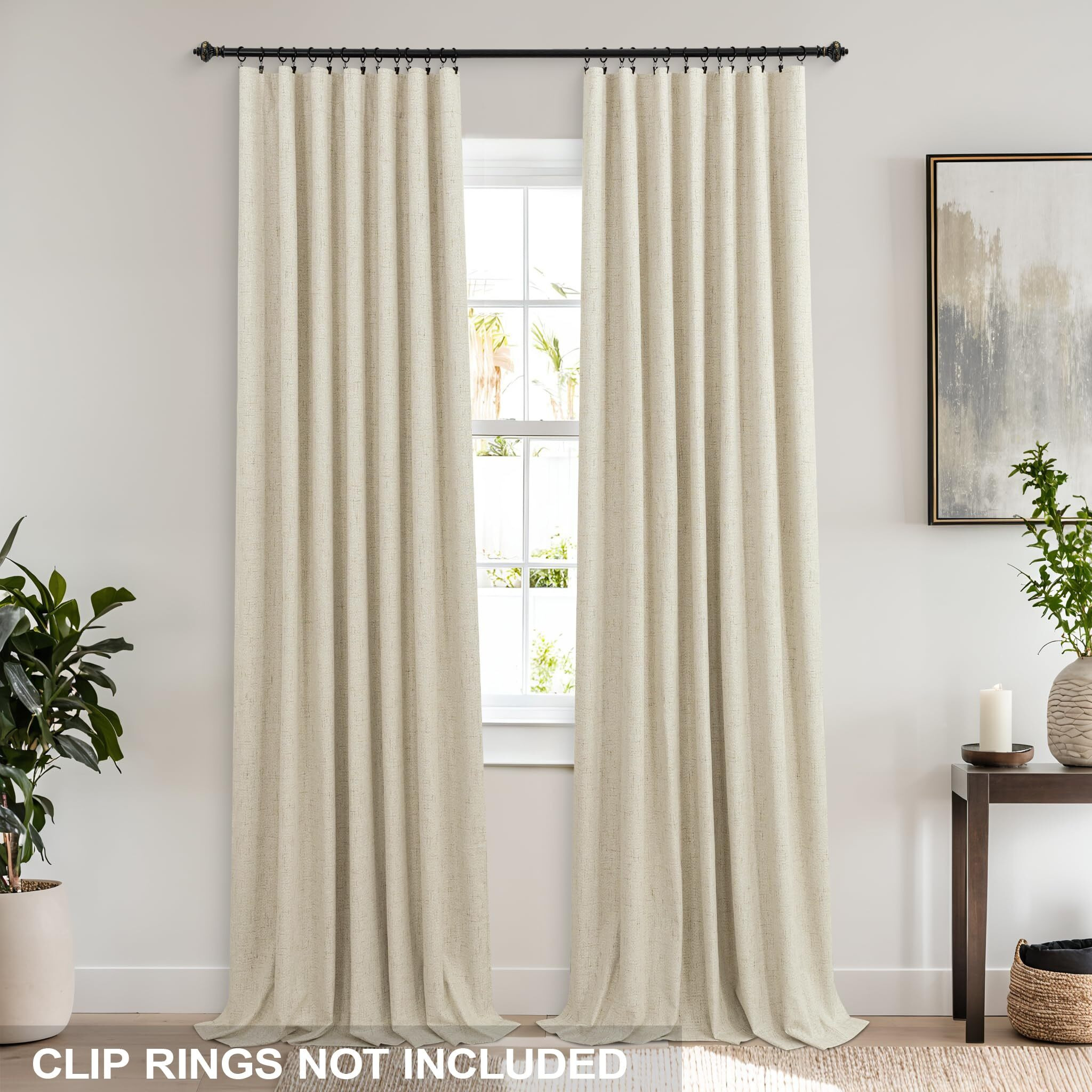 Koufall 52X94 Inch Length Light Tan Back Tab Linen Blackout Curtains