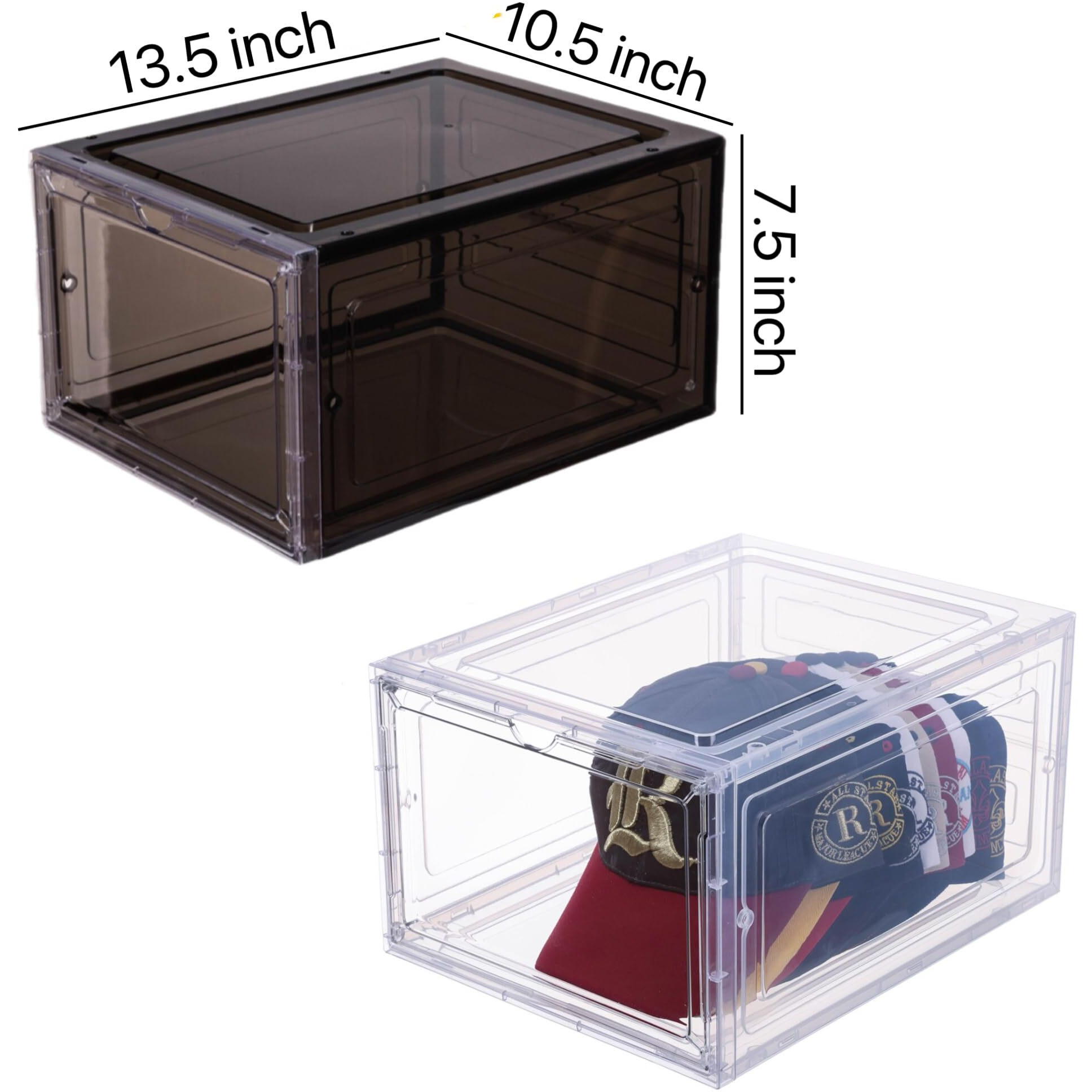Attelite Upgrade Harder Solid Plastic Hat Organizer For Baseball Caps  8 Pack Stackable Hat Storage Box  Hat Holder With Clear Magnetic Door  Hat Rack  Stylish Hat Display(Xl-Black)