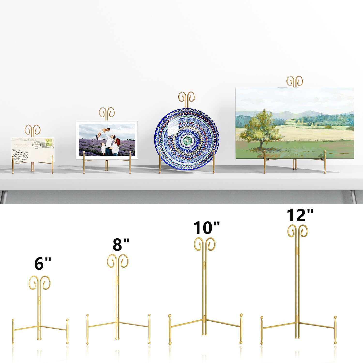 Svenjbb Plate Stand And Holder Display Stand 12 Inch  Gold Iron Picture Frame Stand For Display  Collapsible And Portable Easel Stand For Table (1 Pack)