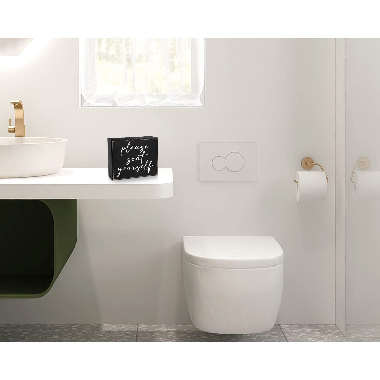 Pigort Funny Bathroom Sign Please Seat Yourself Inset Bathroom Home DCor Sign 5X6Inch