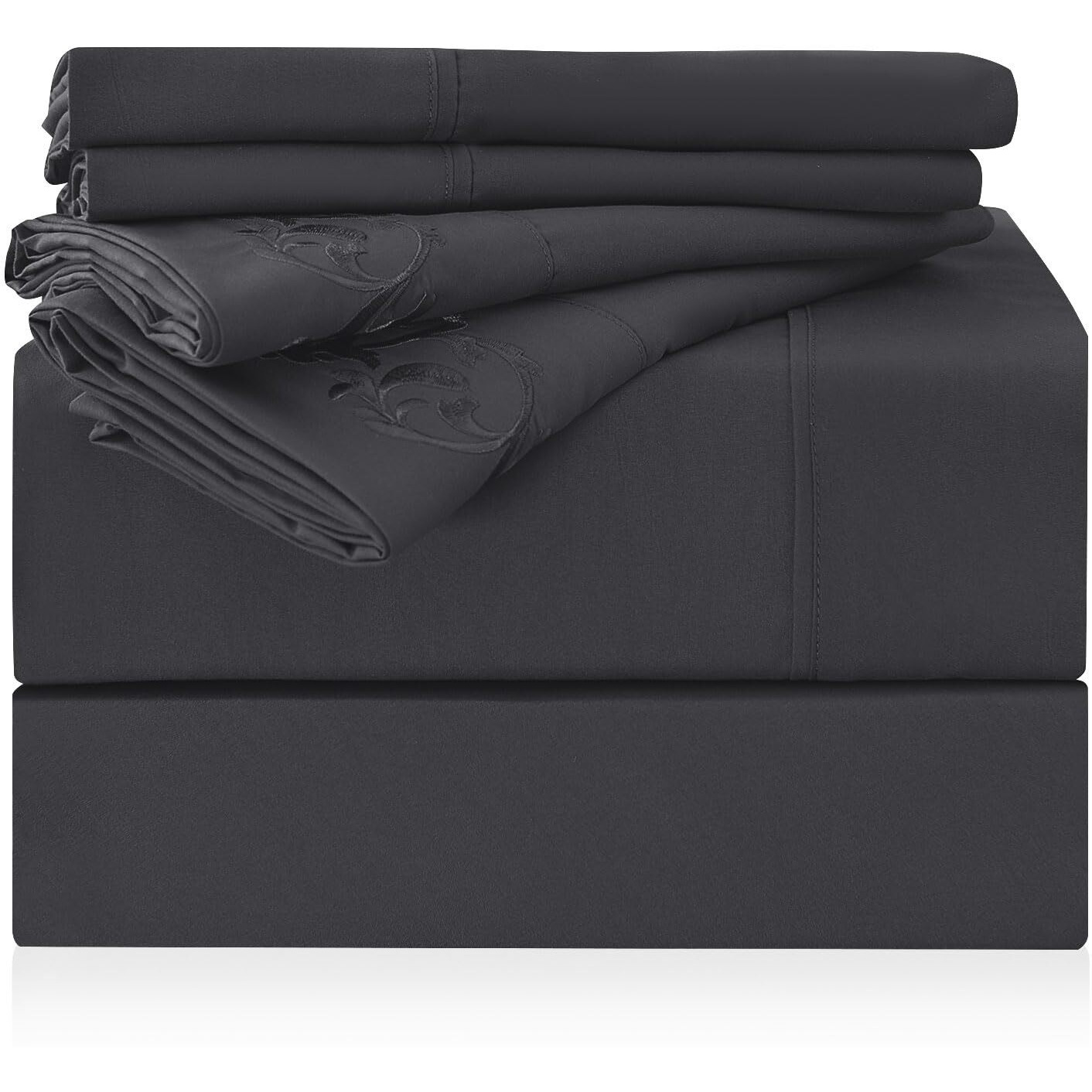 Lonava California King Size Sheet Set - 6 Piece Hotel Luxury Wrinkle-Free Microfiber Sheet  Oeko-Tex Certified  Breathable & Elastic  16"" Deep Pockets  Deep Gray