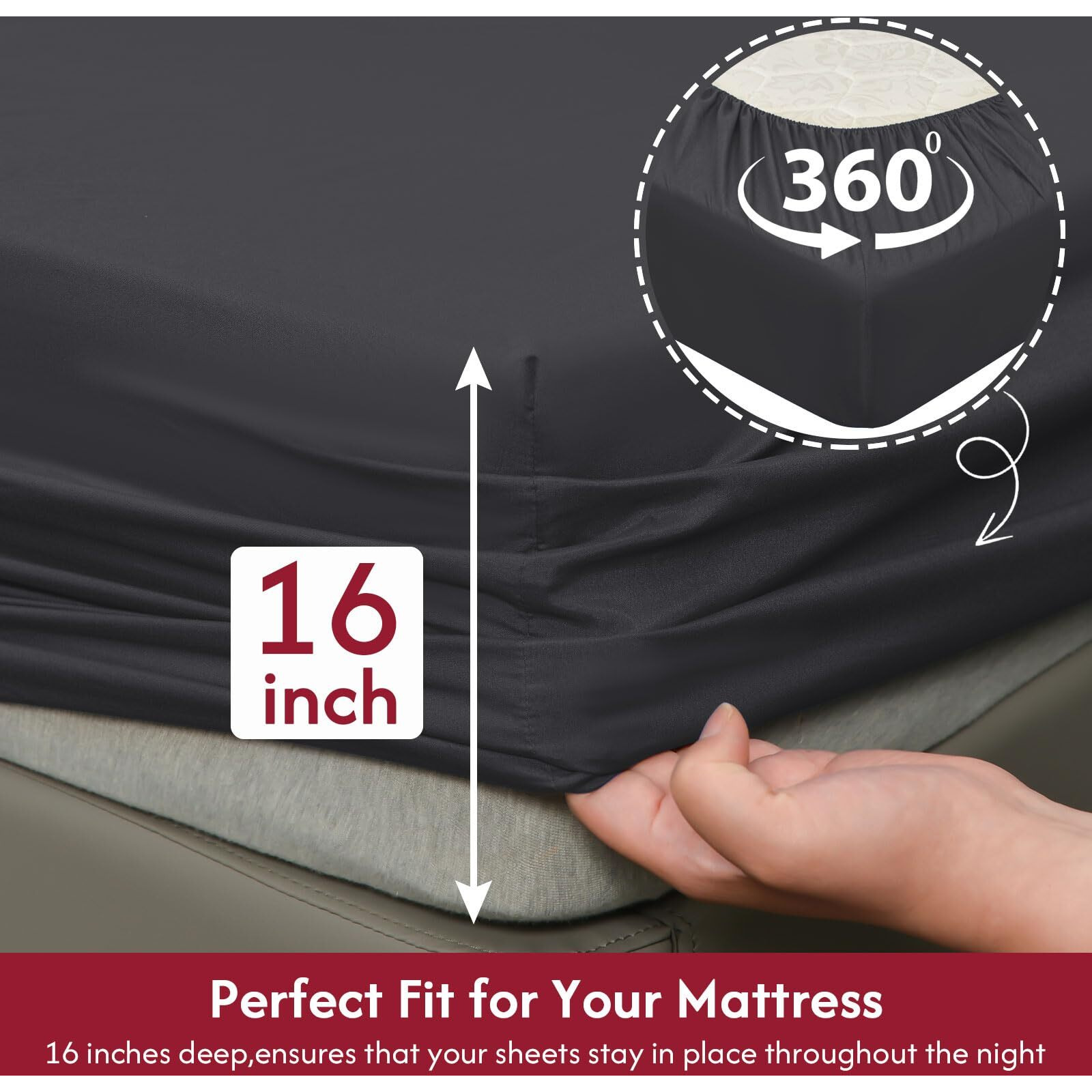 Lonava California King Size Sheet Set - 6 Piece Hotel Luxury Wrinkle-Free Microfiber Sheet  Oeko-Tex Certified  Breathable & Elastic  16"" Deep Pockets  Deep Gray